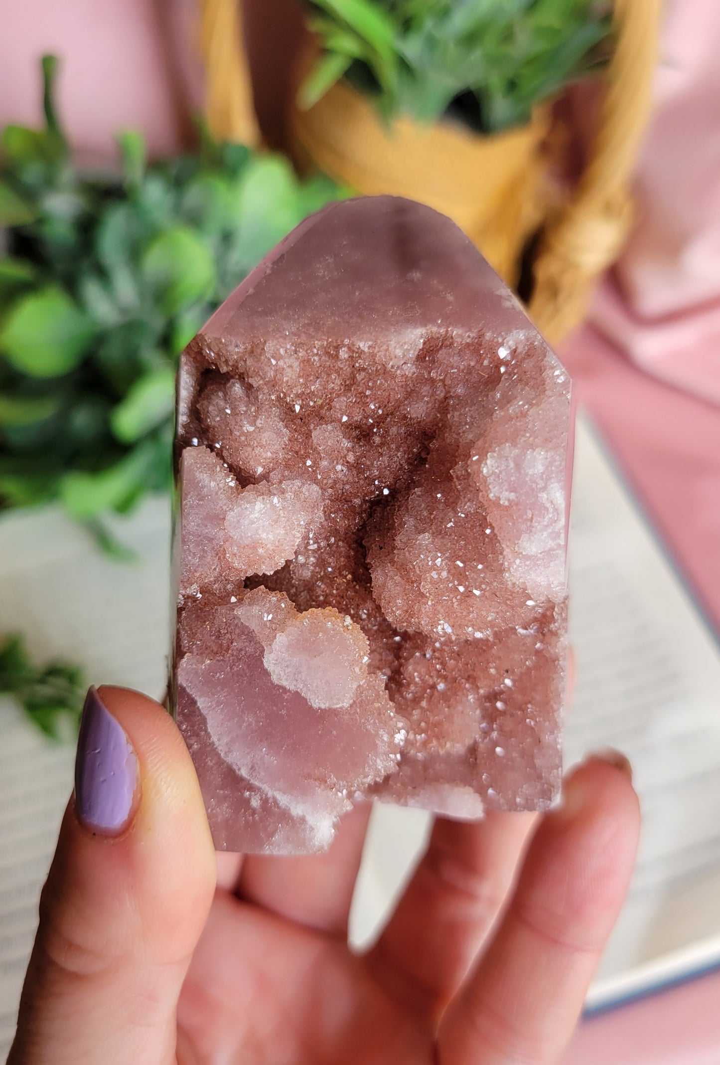 Druzy pink amethyst tower