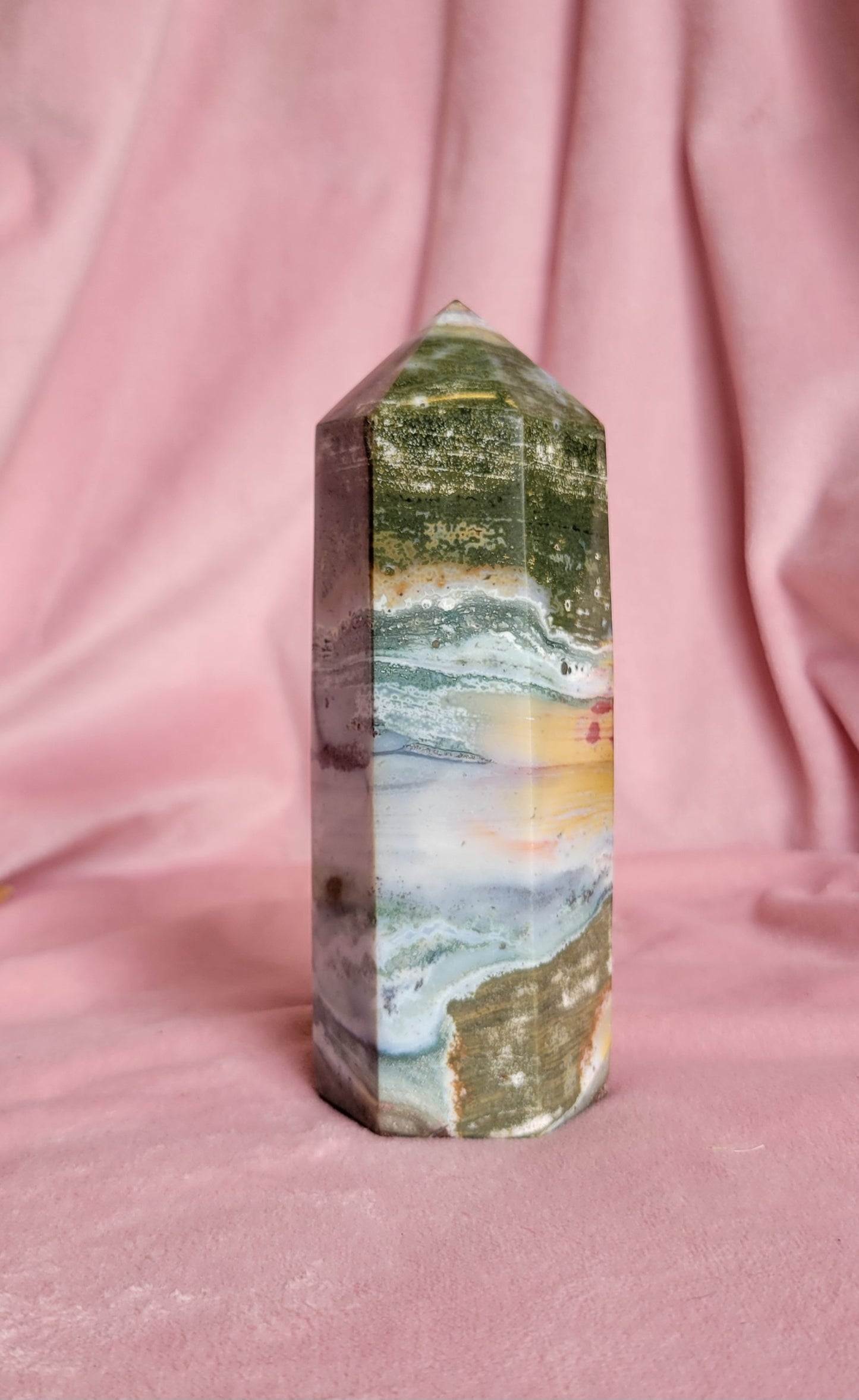 Chunky colorful sea jasper tower