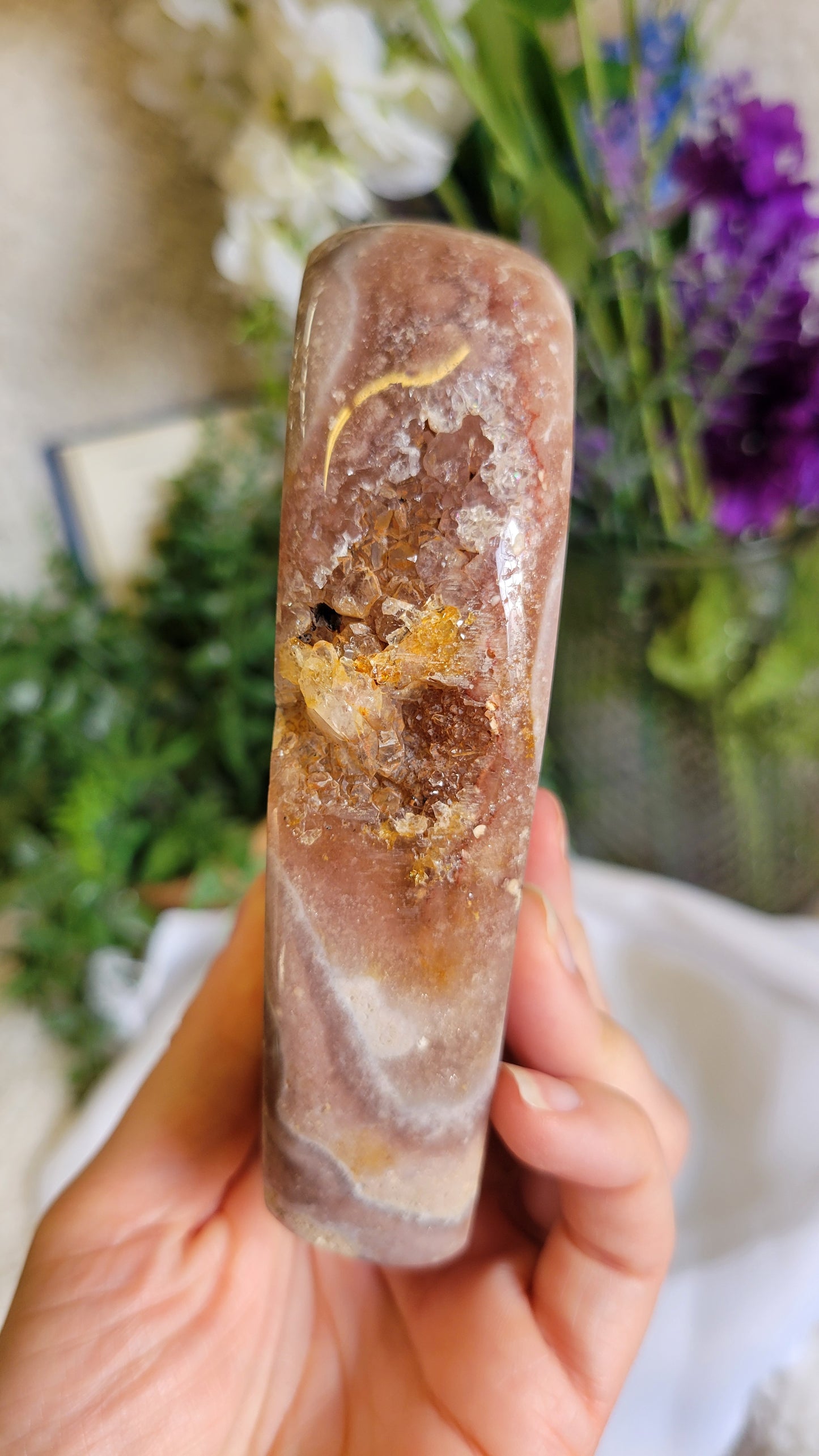 Druzy Brazil pink amethyst heart