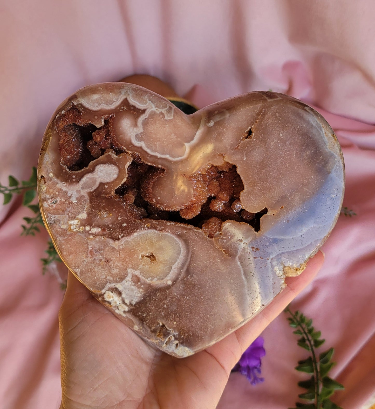 Druzy Brazil pink amethyst heart