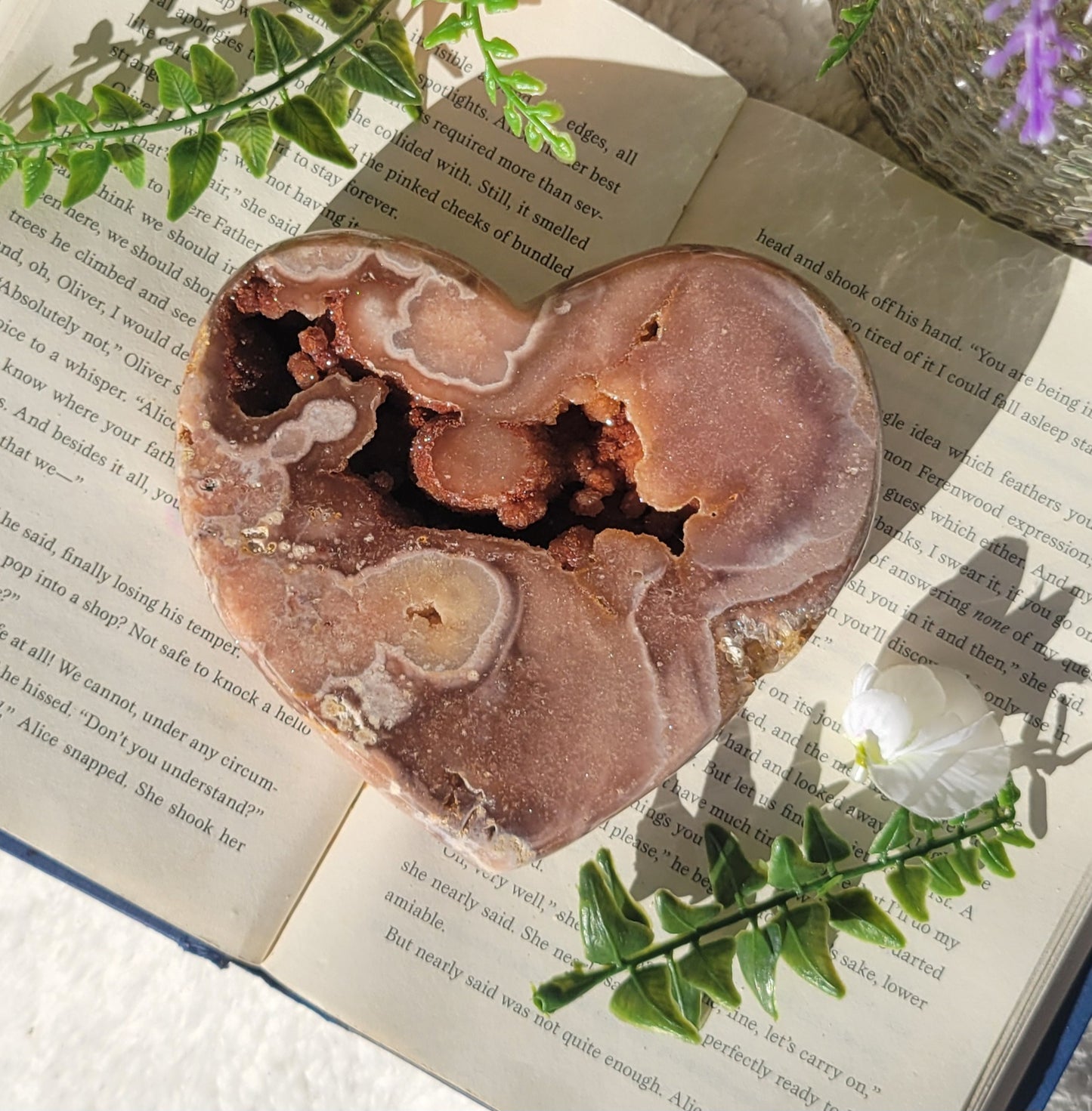 Druzy Brazil pink amethyst heart