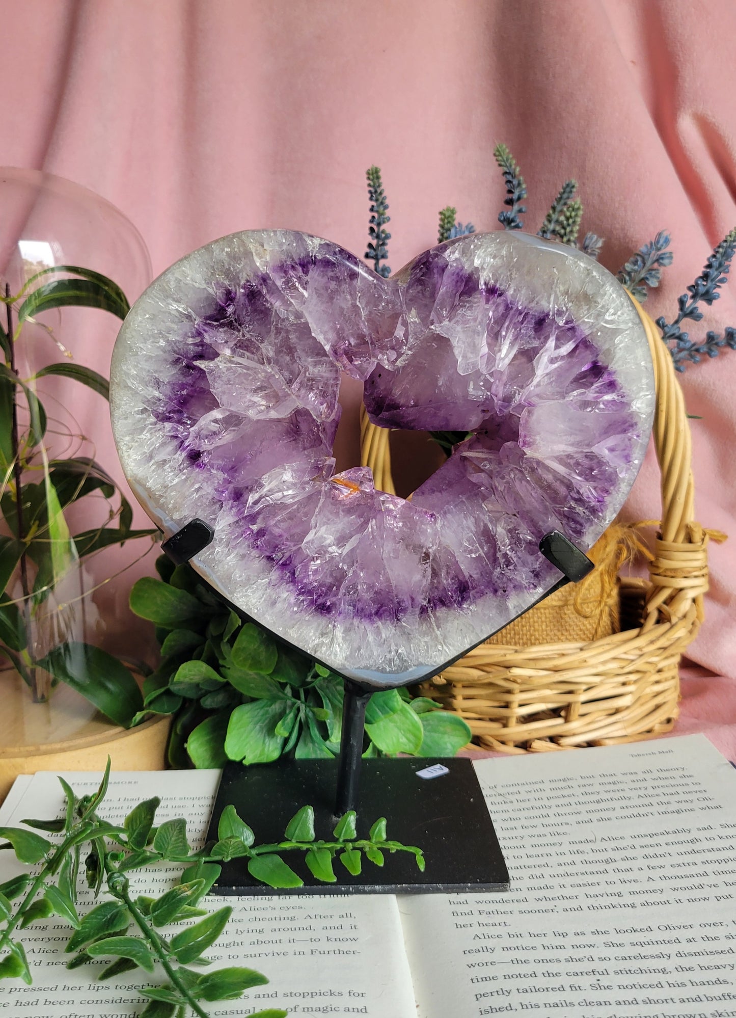 Purple amethyst heart on stand from Brazil