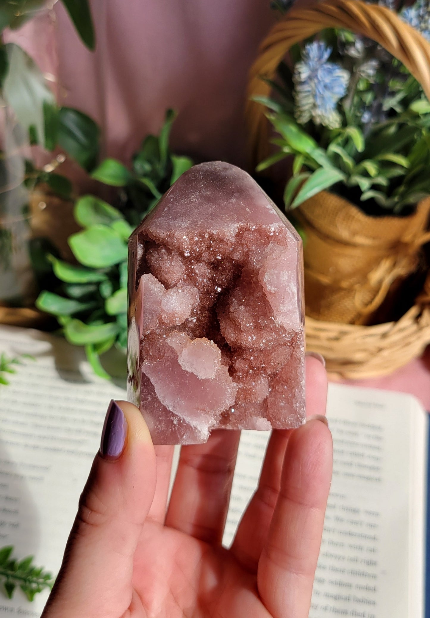 Druzy pink amethyst tower
