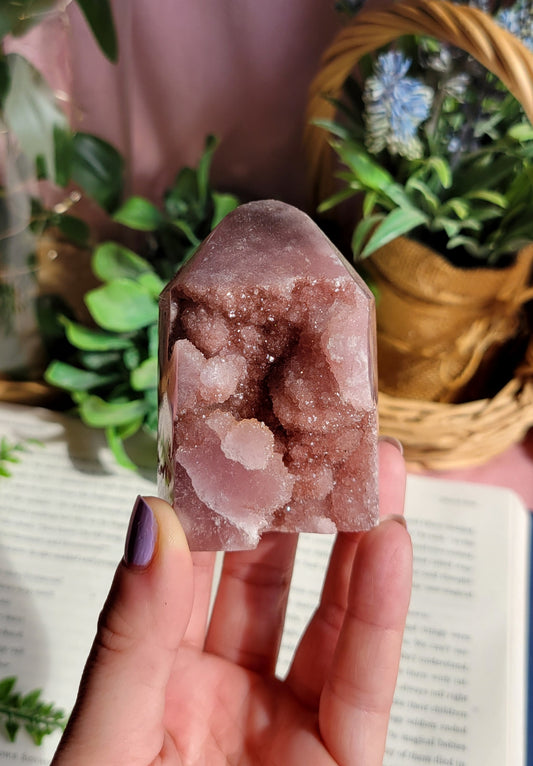 Druzy pink amethyst tower