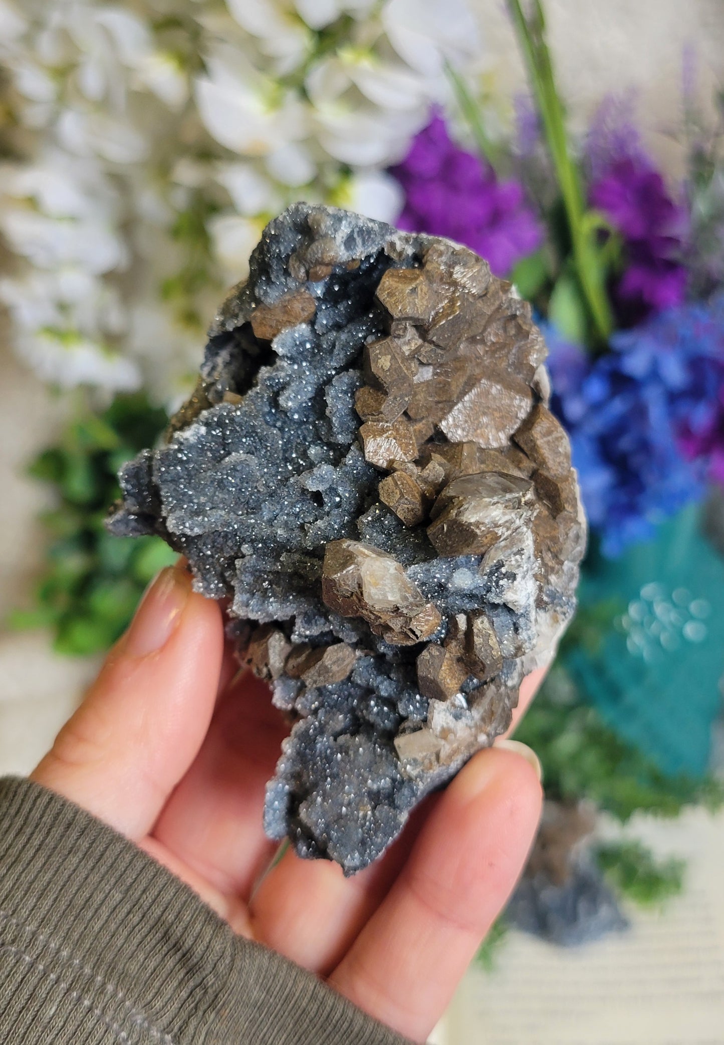 Black calcite druzy chalcedony specimen