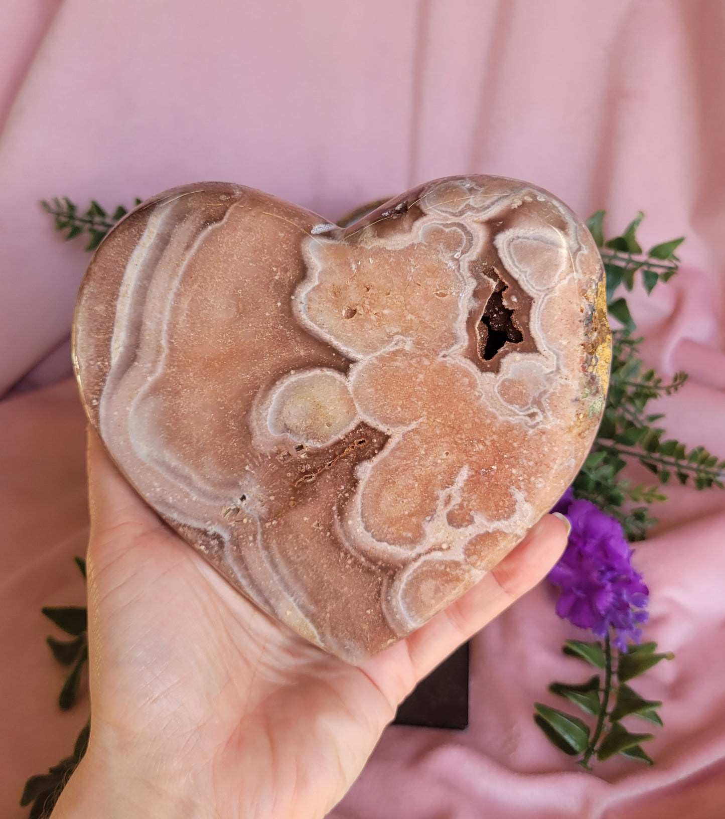 Druzy Brazil pink amethyst heart