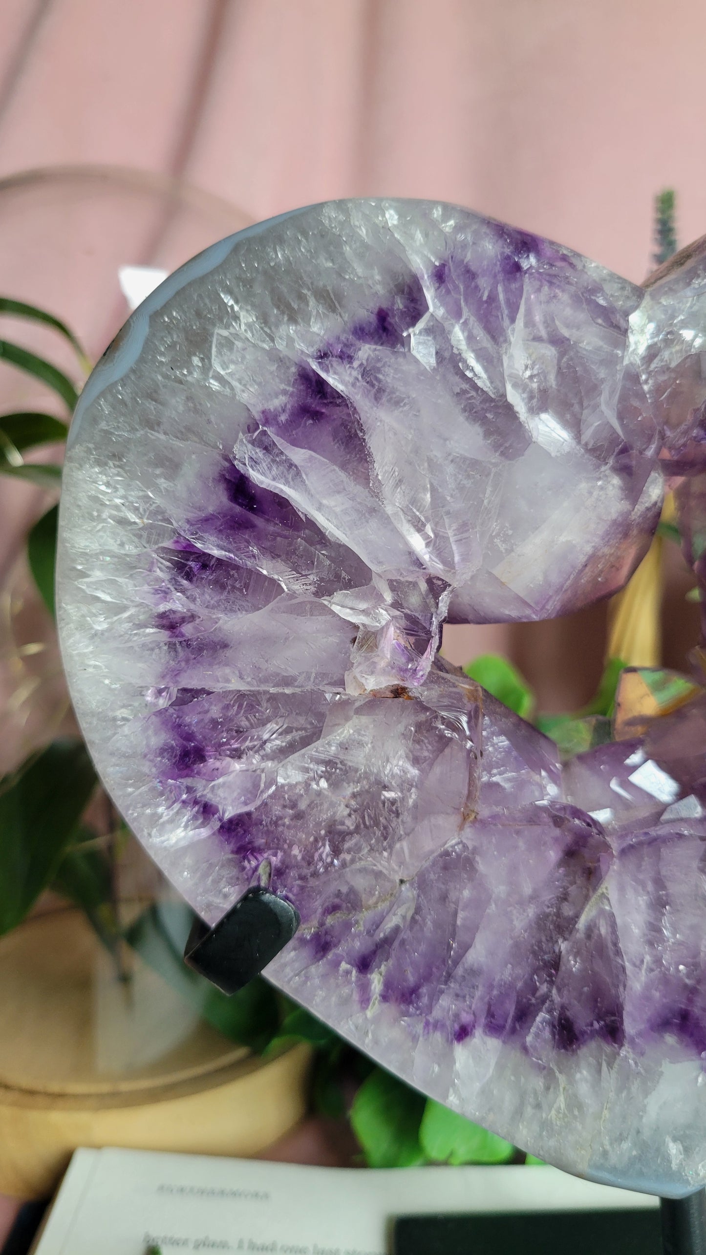 Purple amethyst heart on stand from Brazil