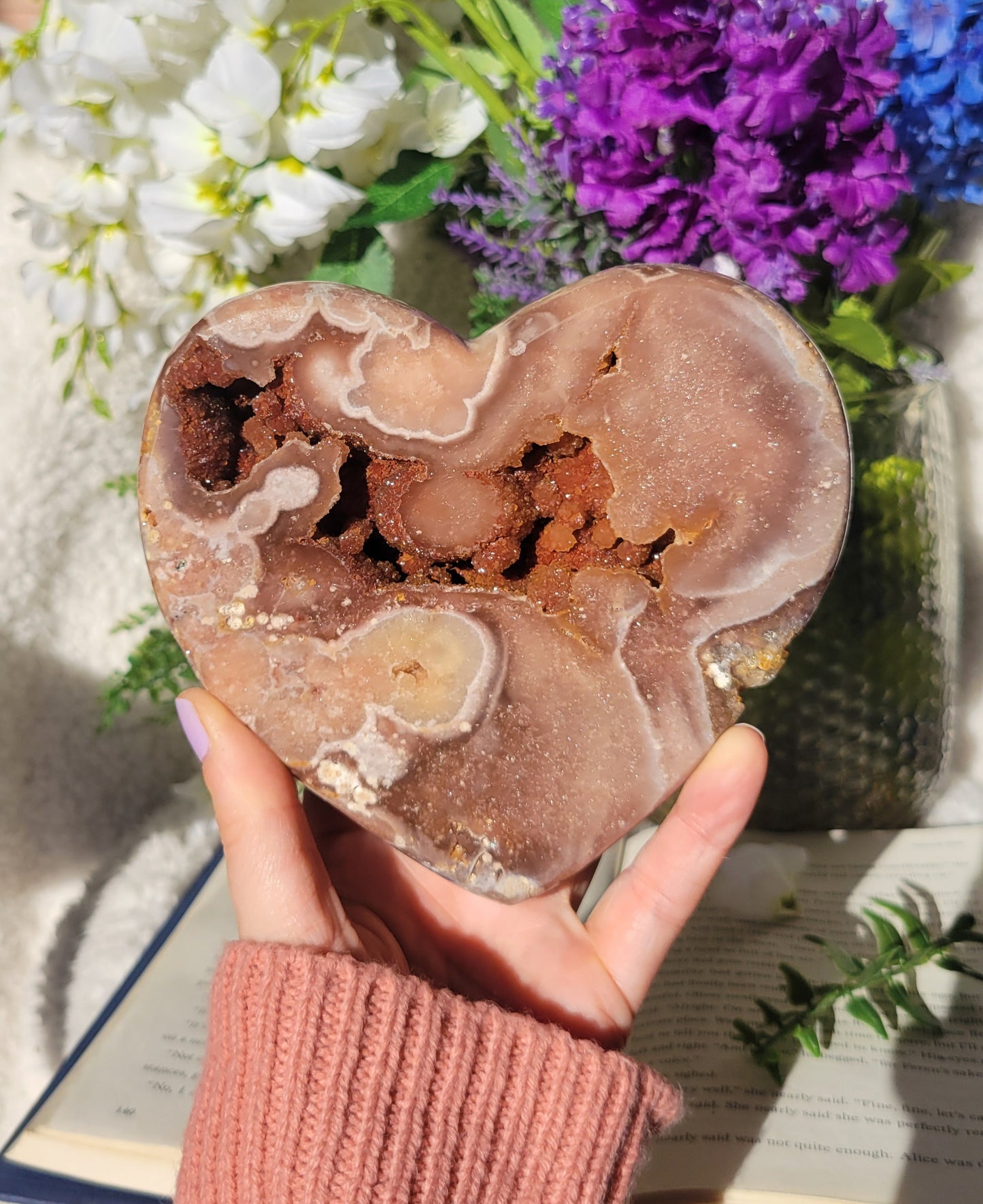 Druzy Brazil pink amethyst heart