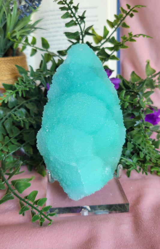 Icy blue aragonite specimen