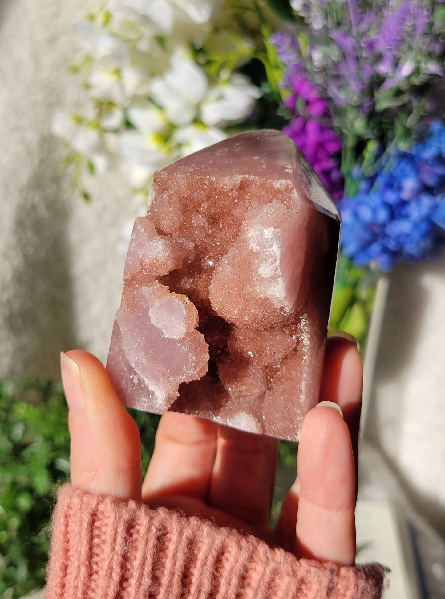 Druzy pink amethyst tower