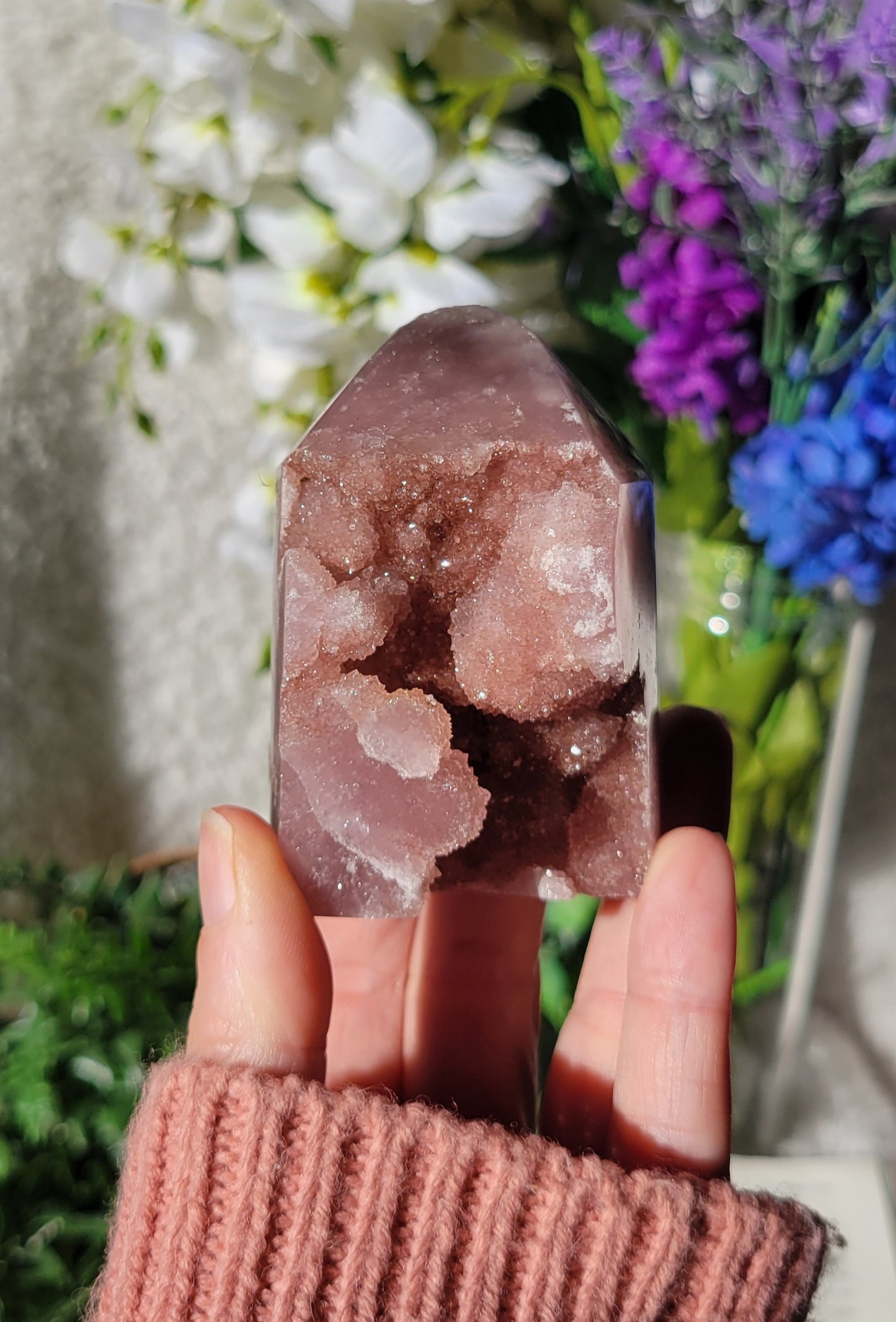 Druzy pink amethyst tower