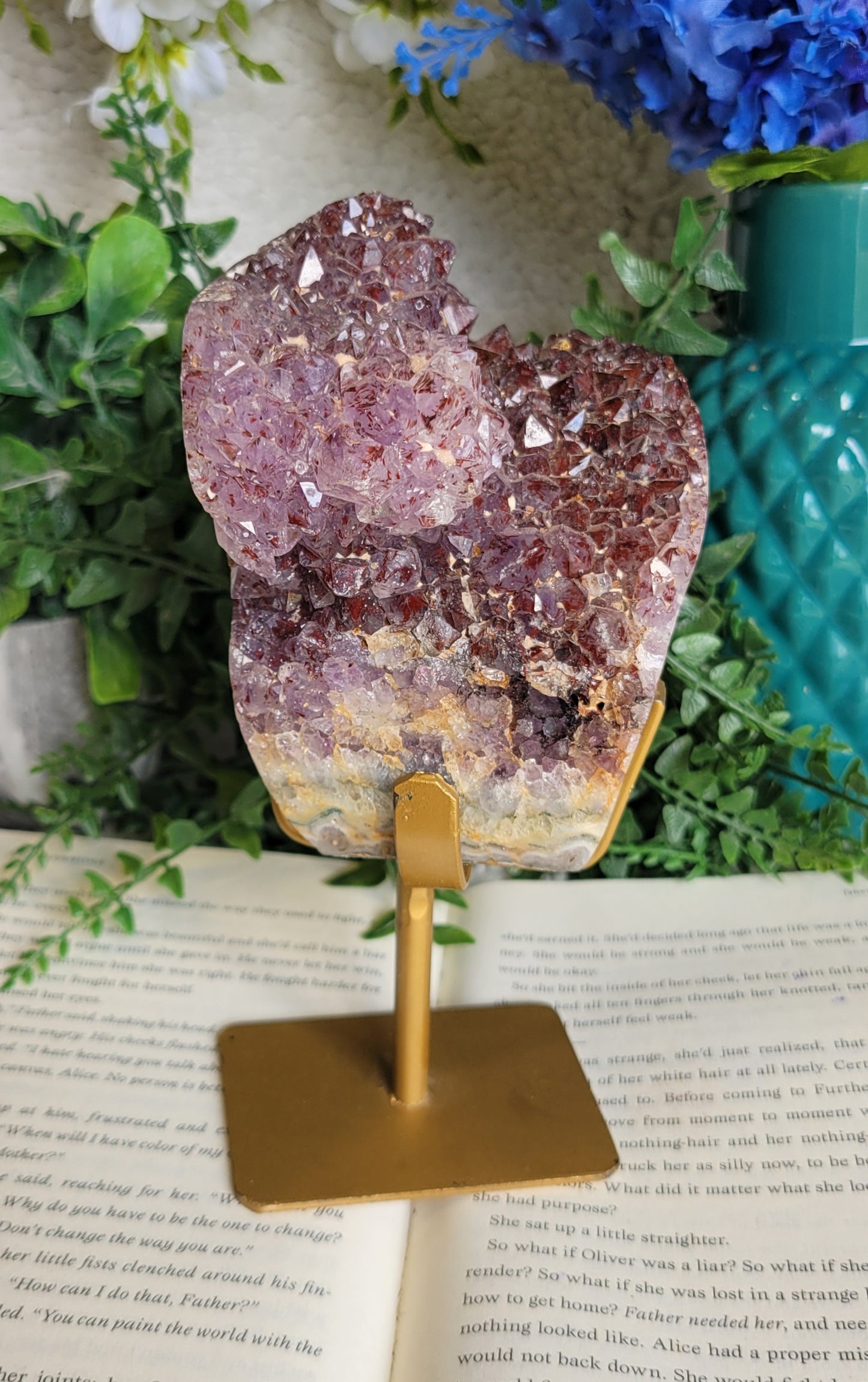 Purple amethyst red hematite statement piece