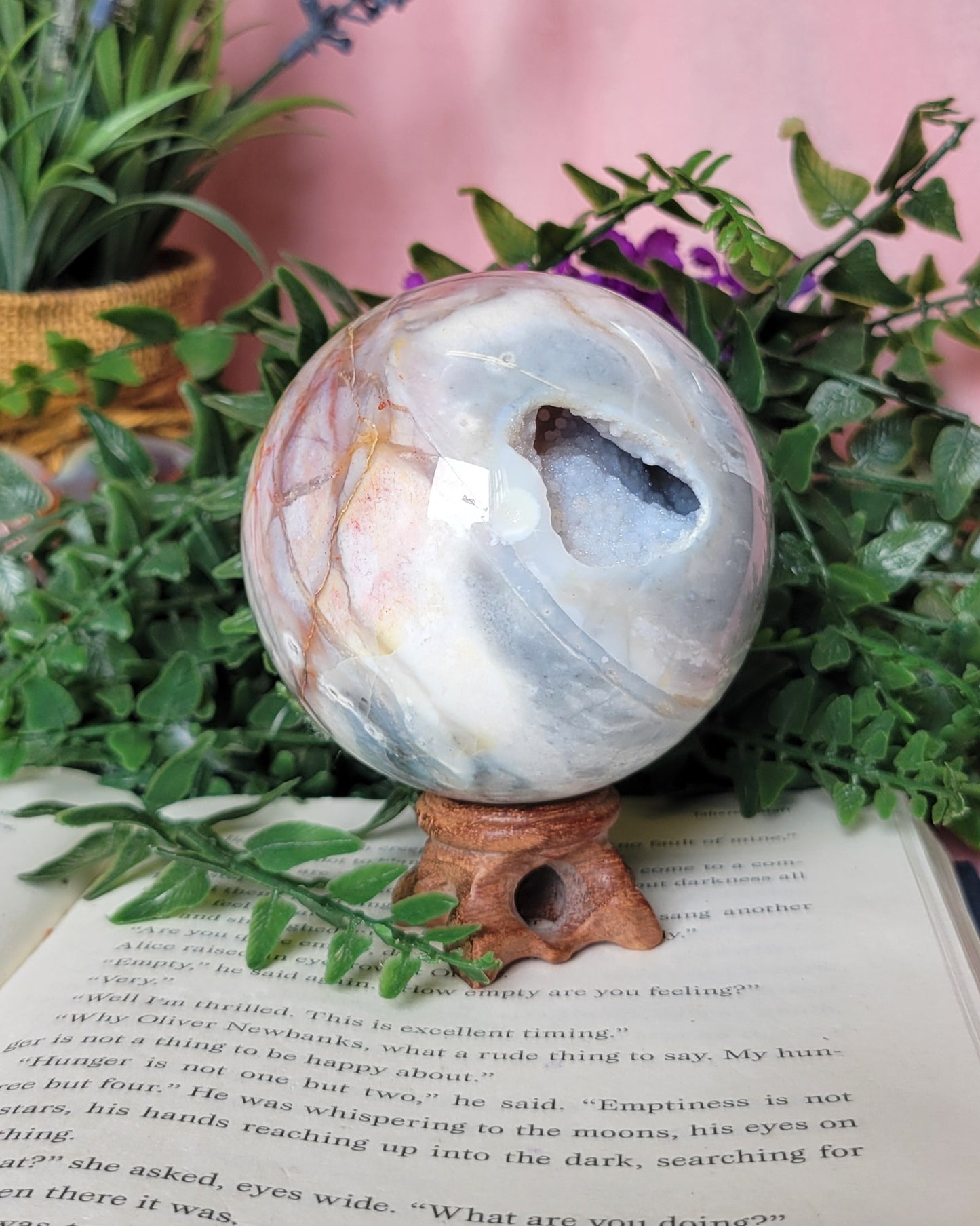 Druzy 75mm petrified wood sphere