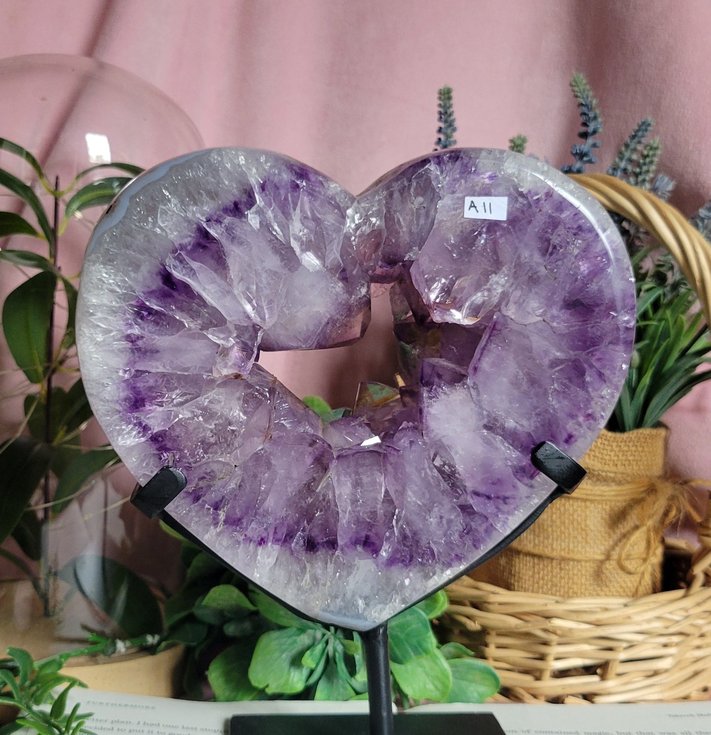 Purple amethyst heart on stand from Brazil