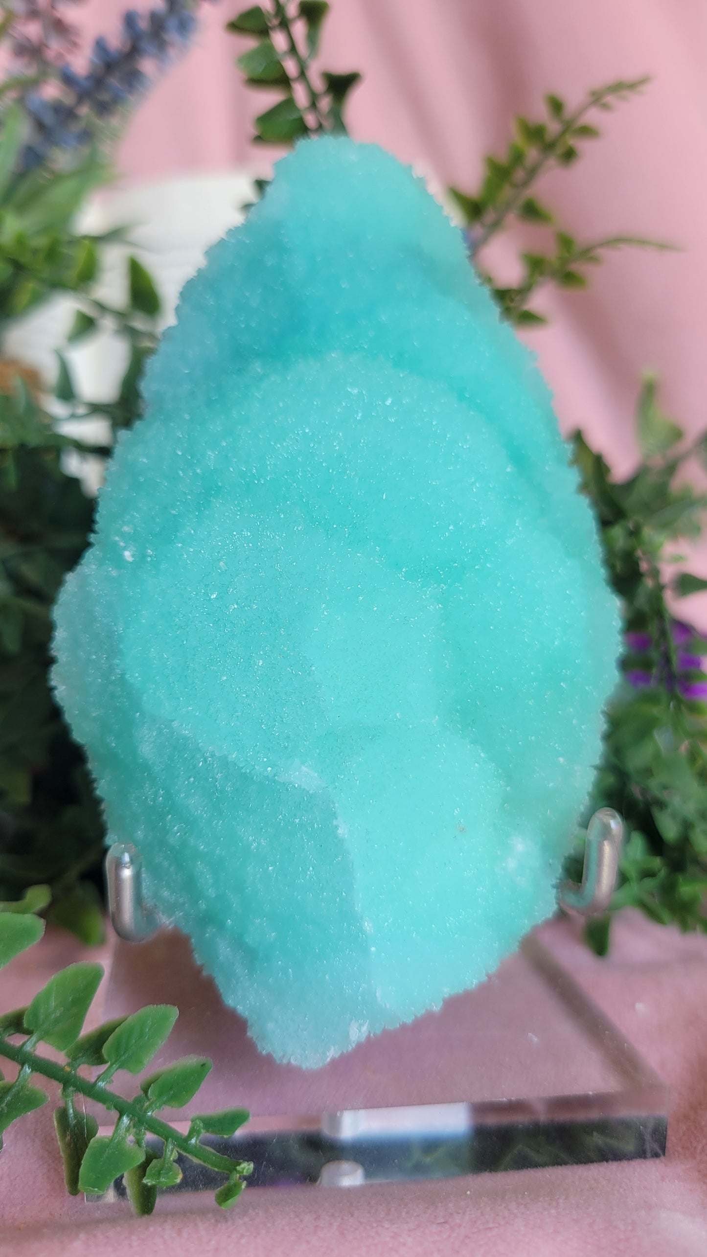 Icy blue aragonite specimen