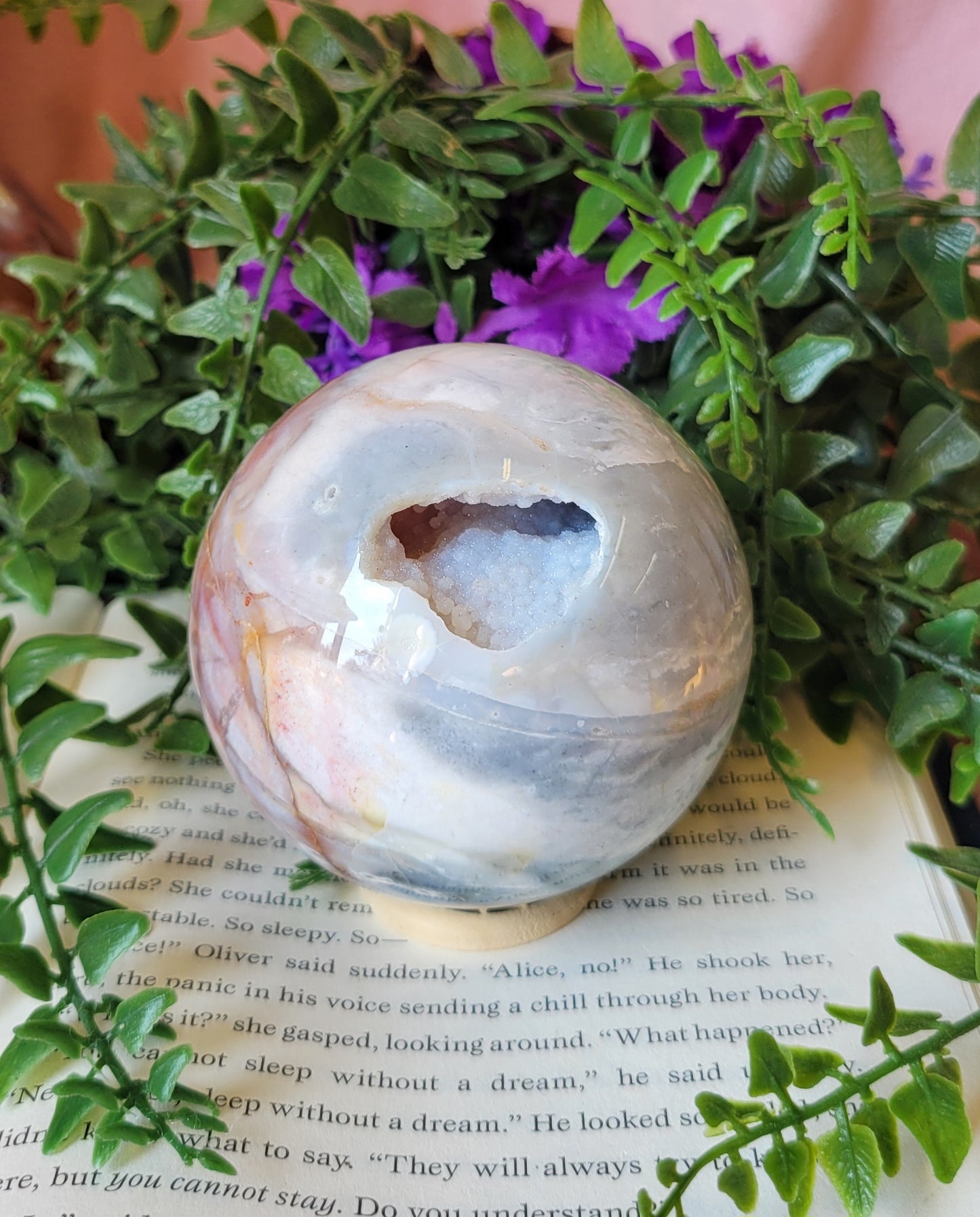 Druzy 75mm petrified wood sphere