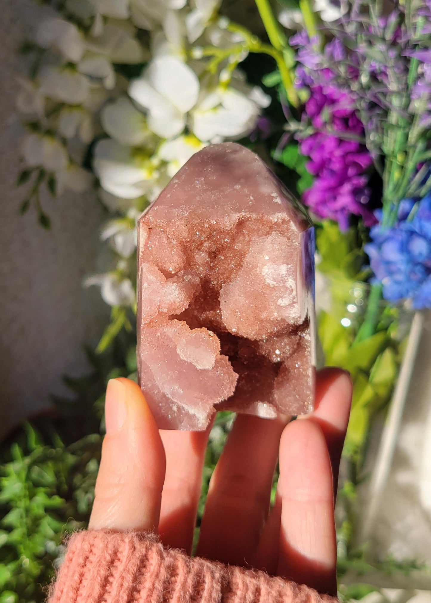 Druzy pink amethyst tower