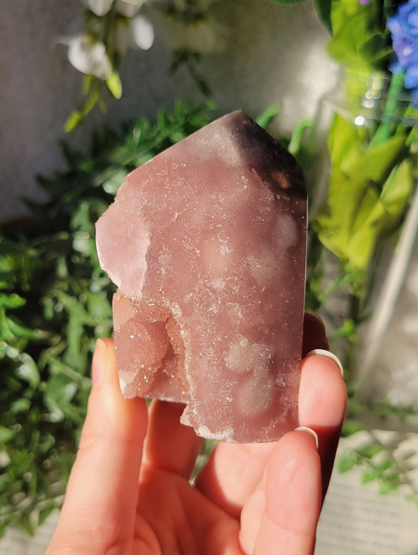 Druzy pink amethyst tower