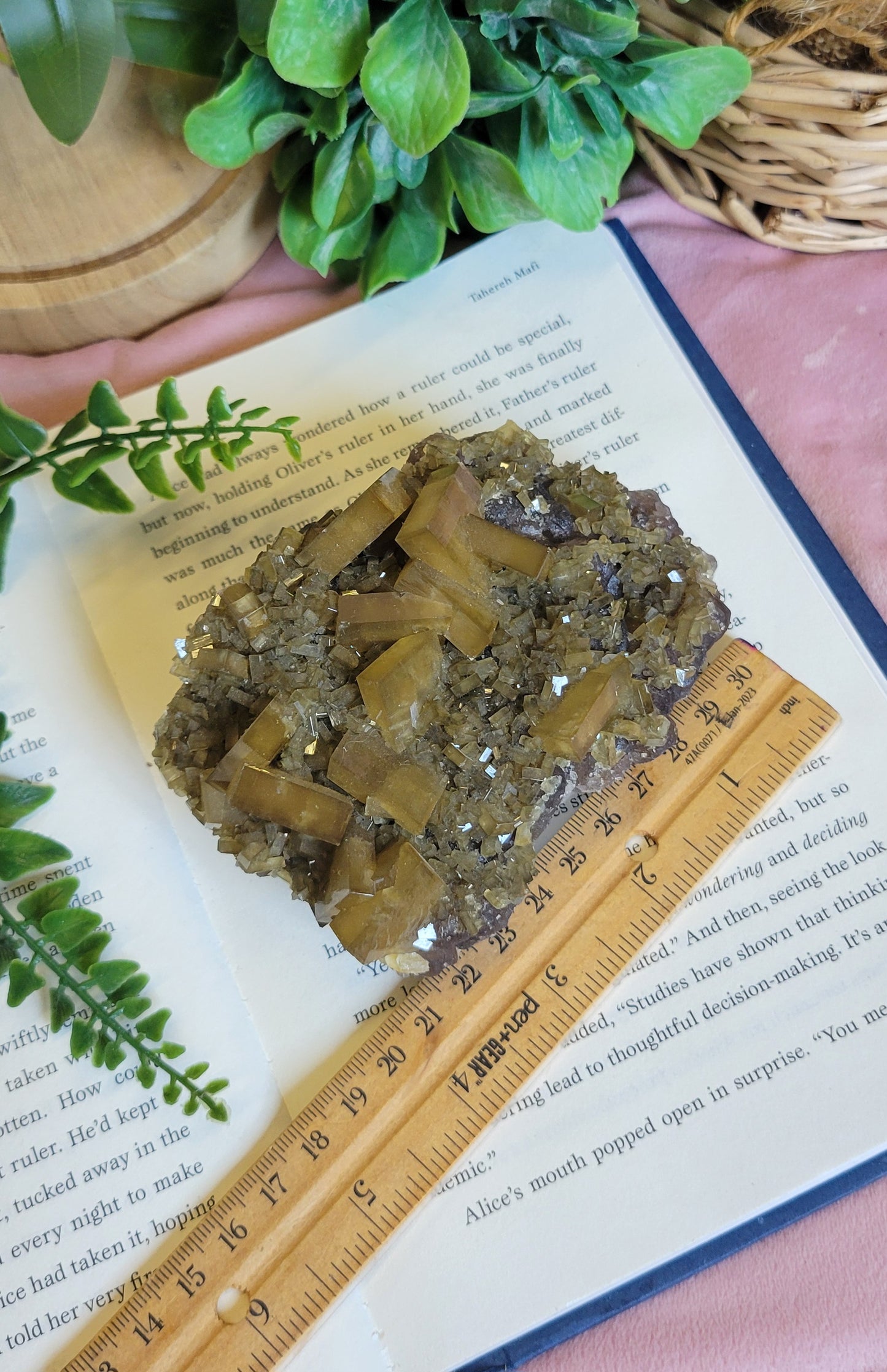 Golden Yellow Barite On Purple Botryoidal Fluorite