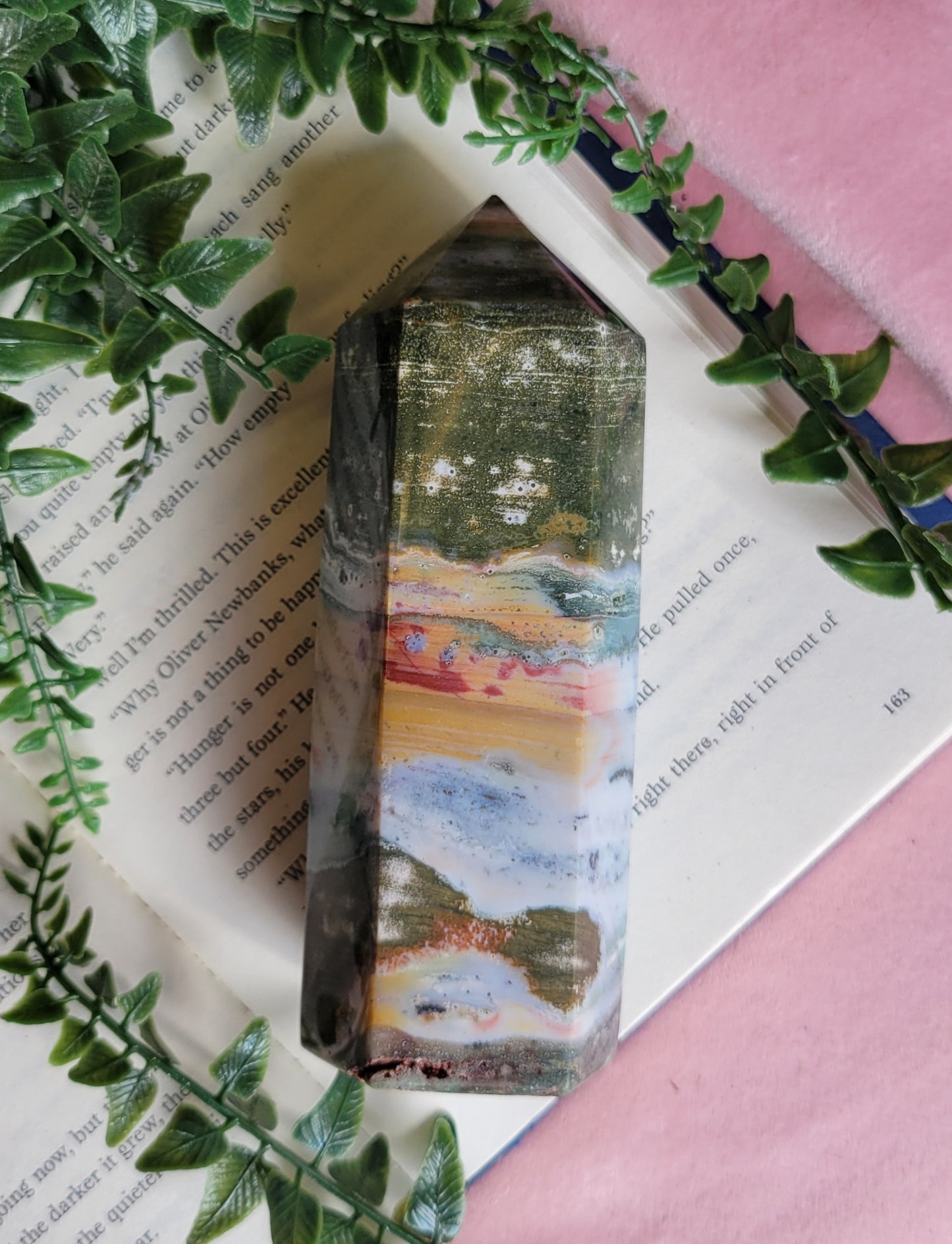 Chunky colorful sea jasper tower