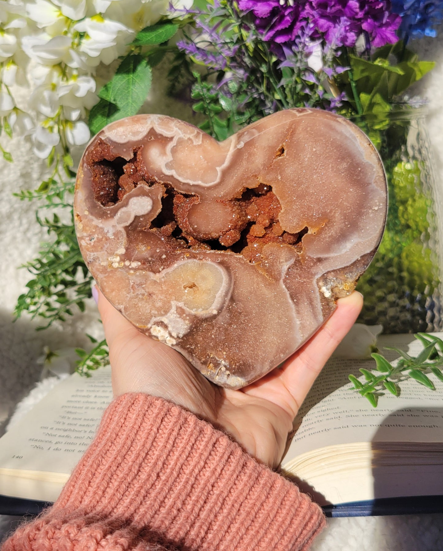 Druzy Brazil pink amethyst heart