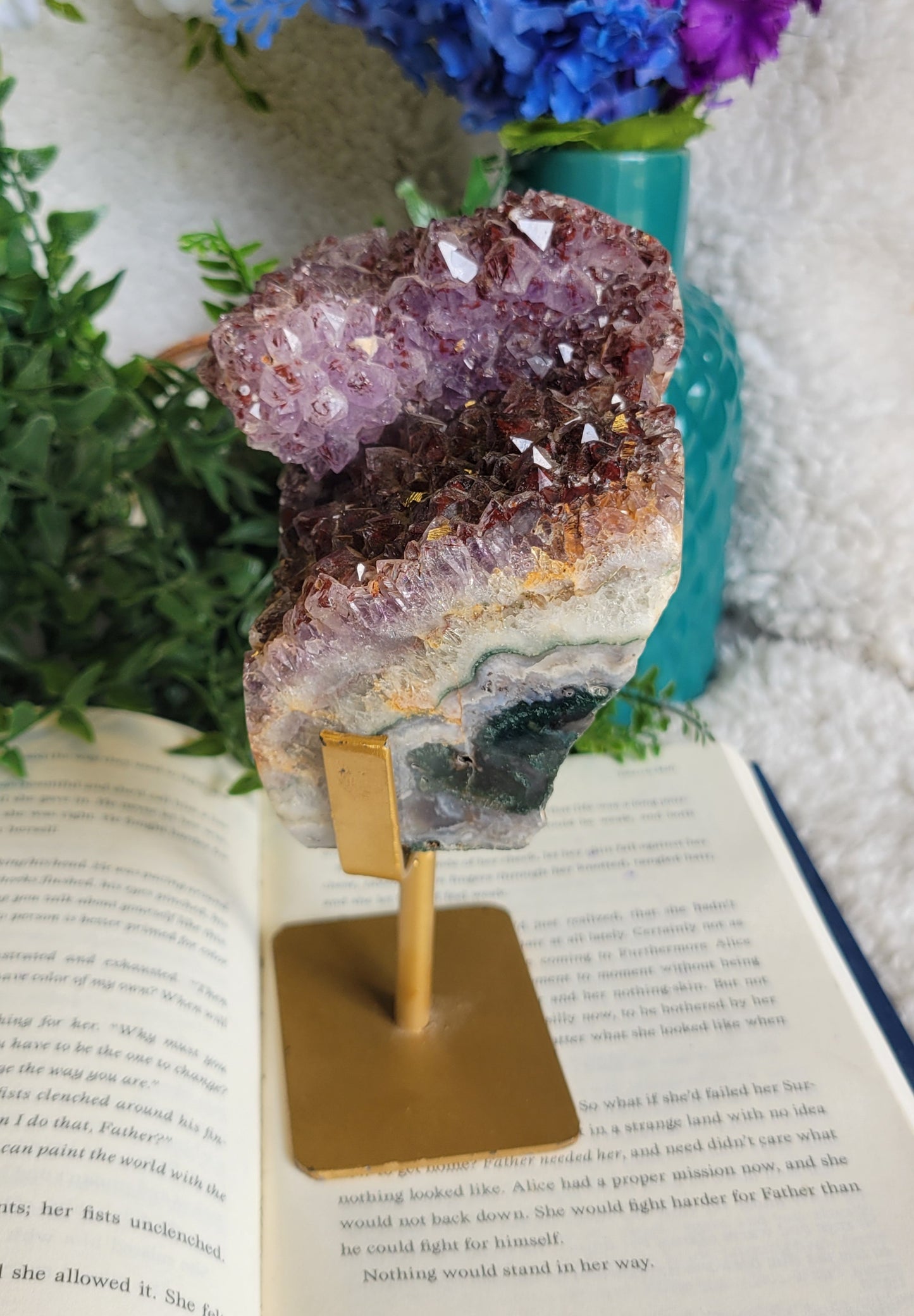 Purple amethyst red hematite statement piece