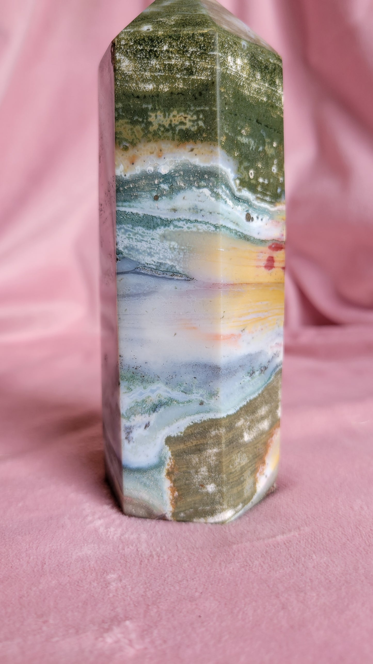 Chunky colorful sea jasper tower