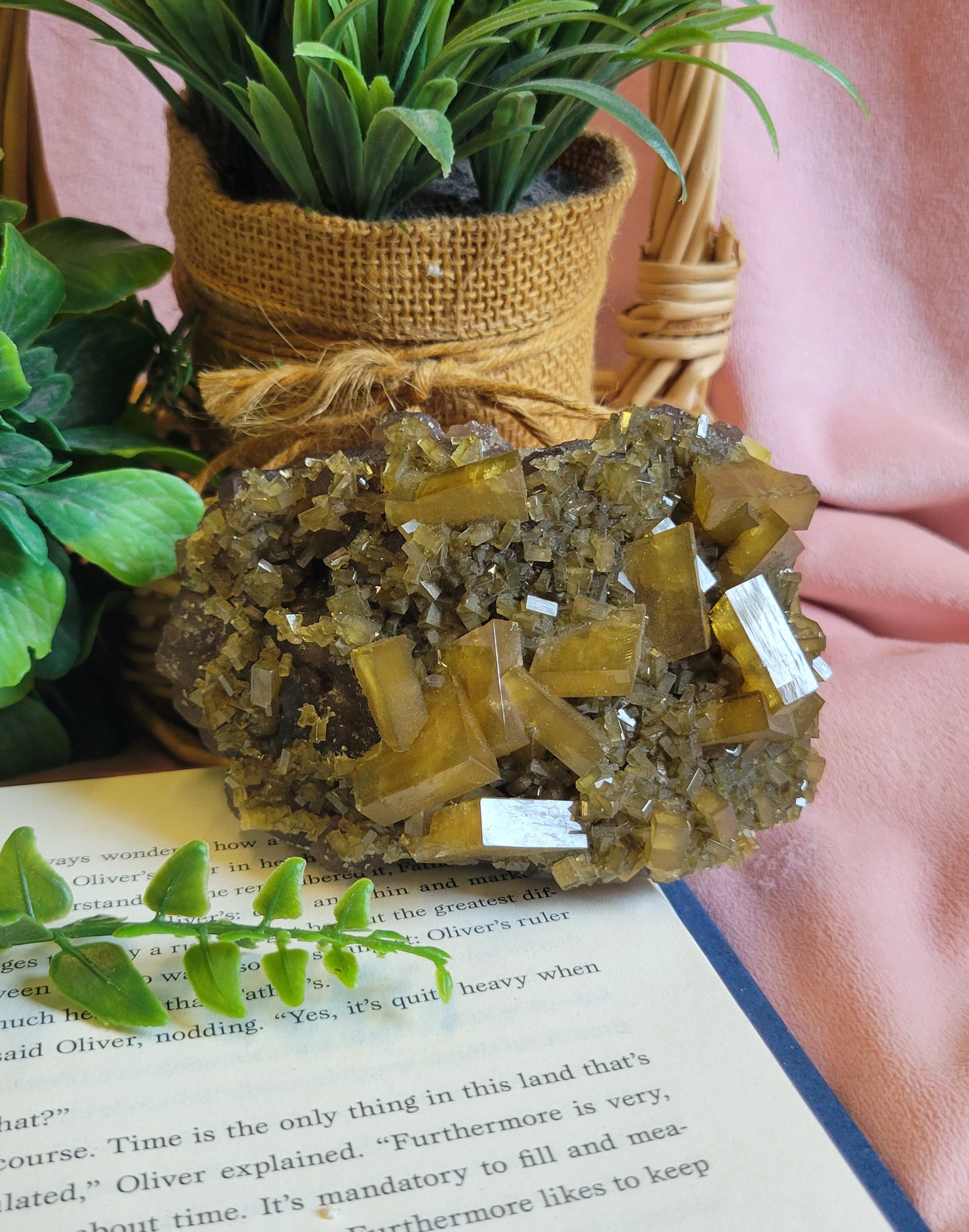 Golden Yellow Barite On Purple Botryoidal Fluorite