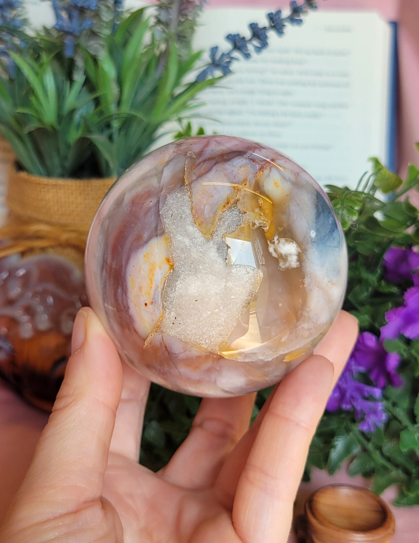 Druzy 75mm petrified wood sphere