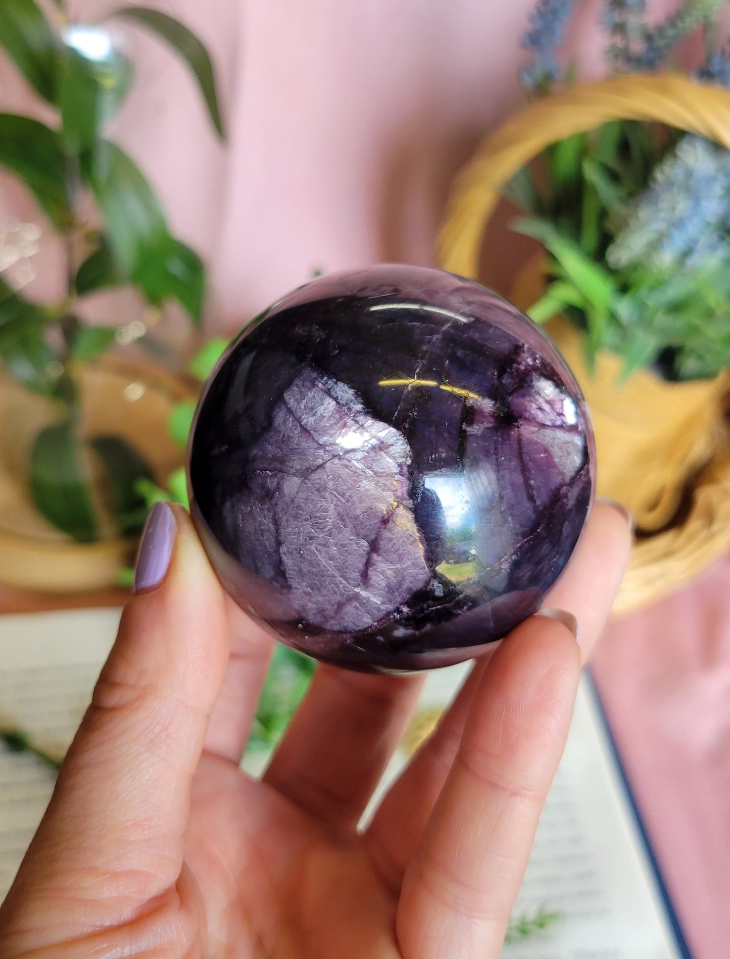 Gem lepidolite sphere 59mm