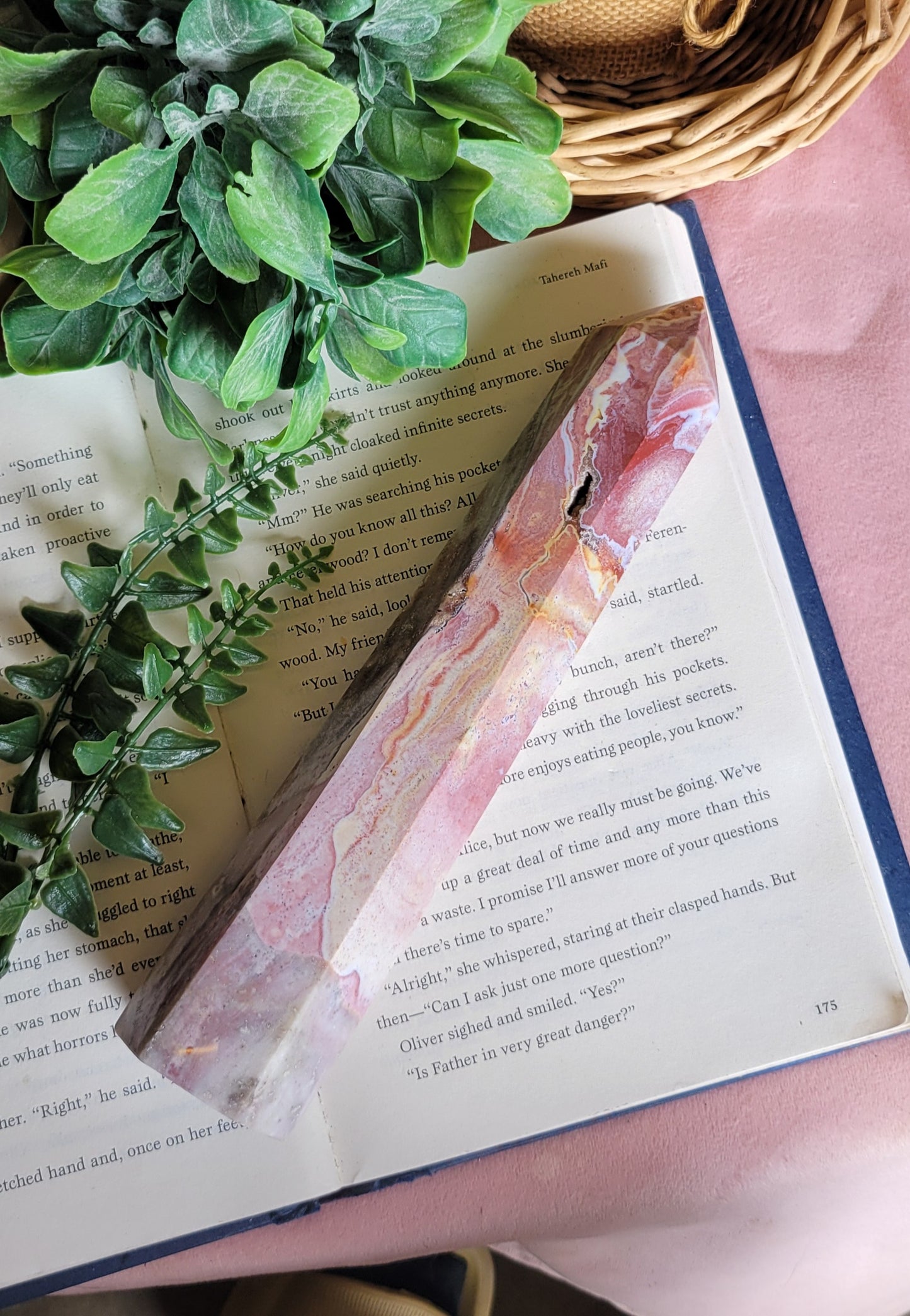 Pink & yellow druzy Sea jasper tower
