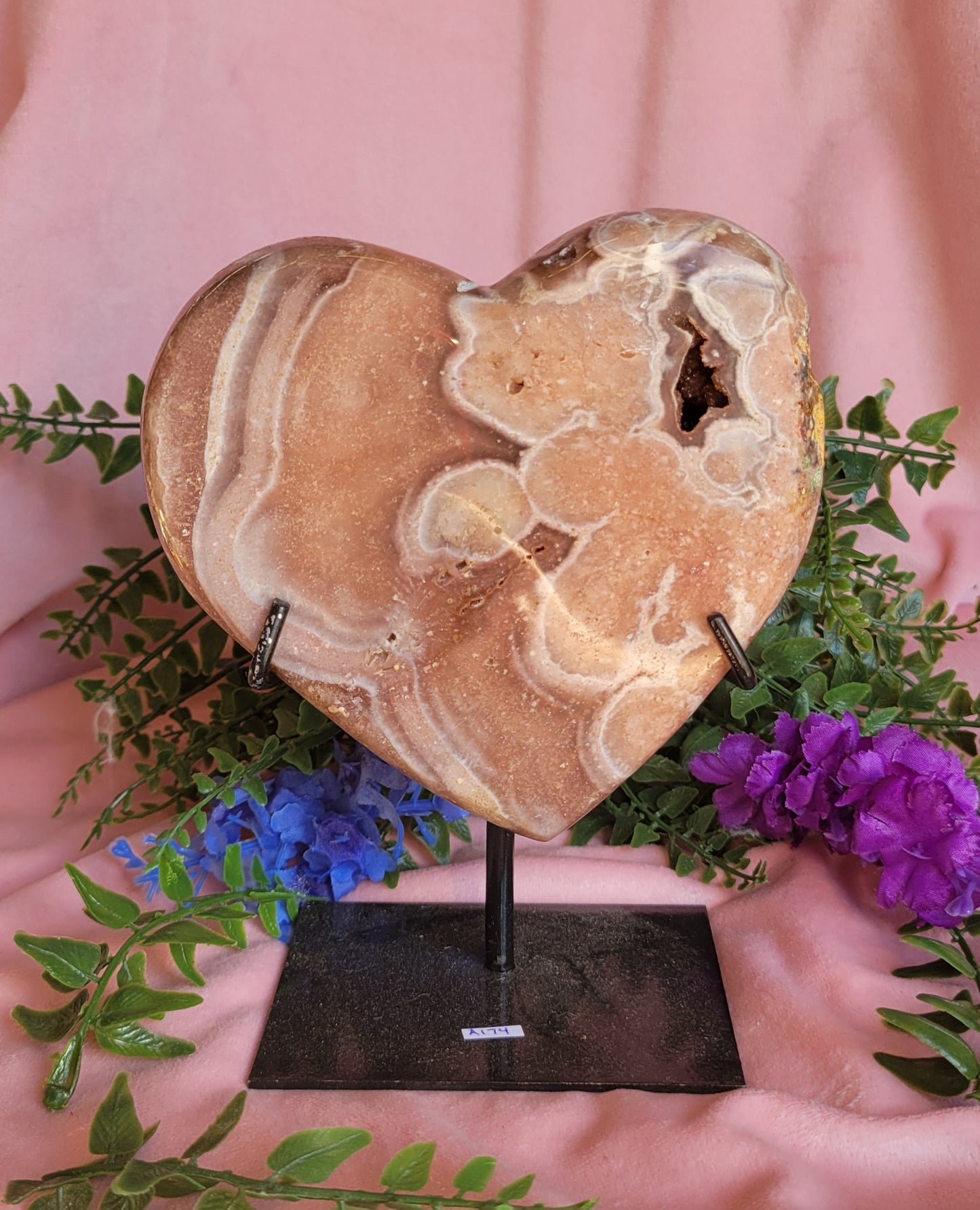 Druzy Brazil pink amethyst heart