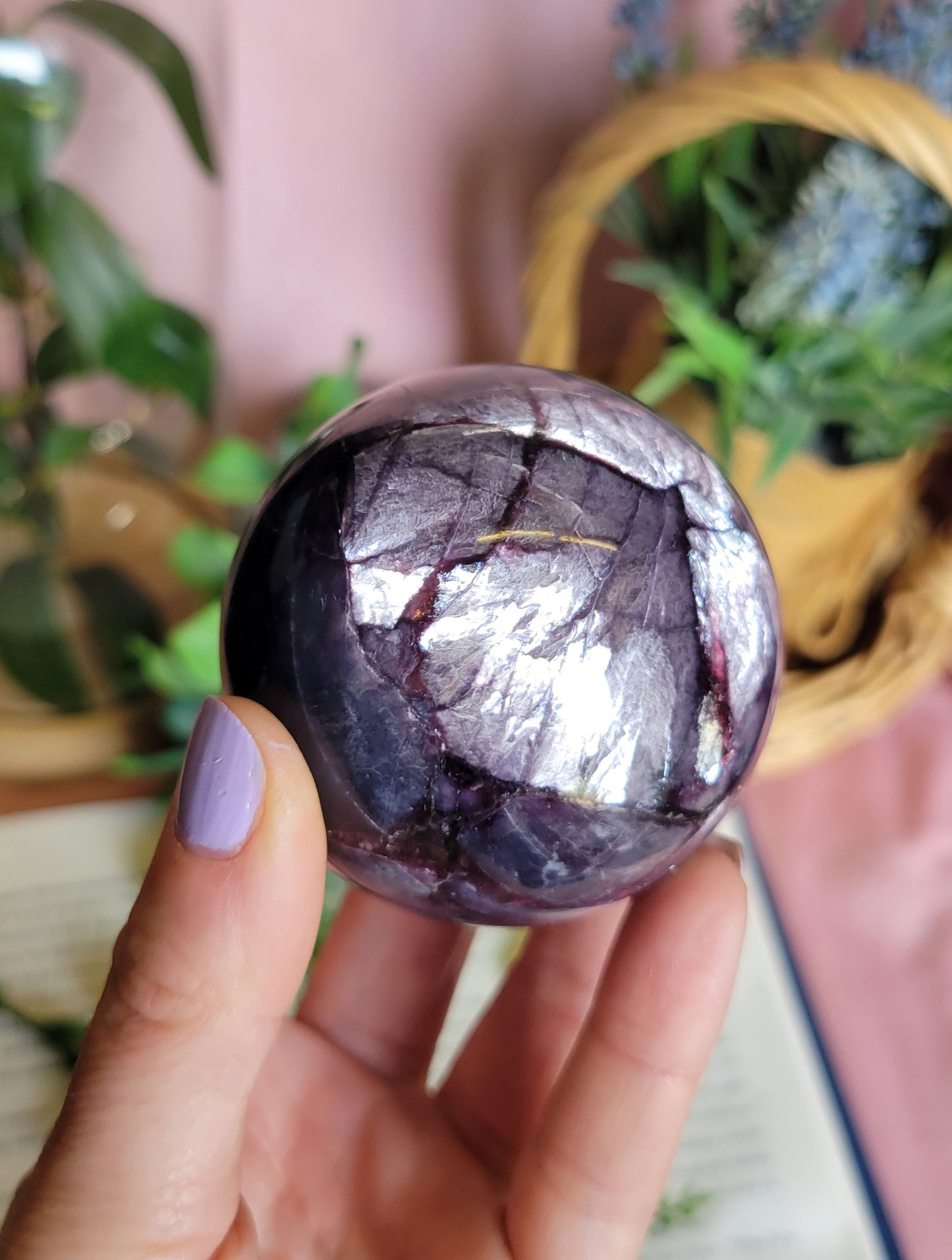 Gem lepidolite sphere 59mm