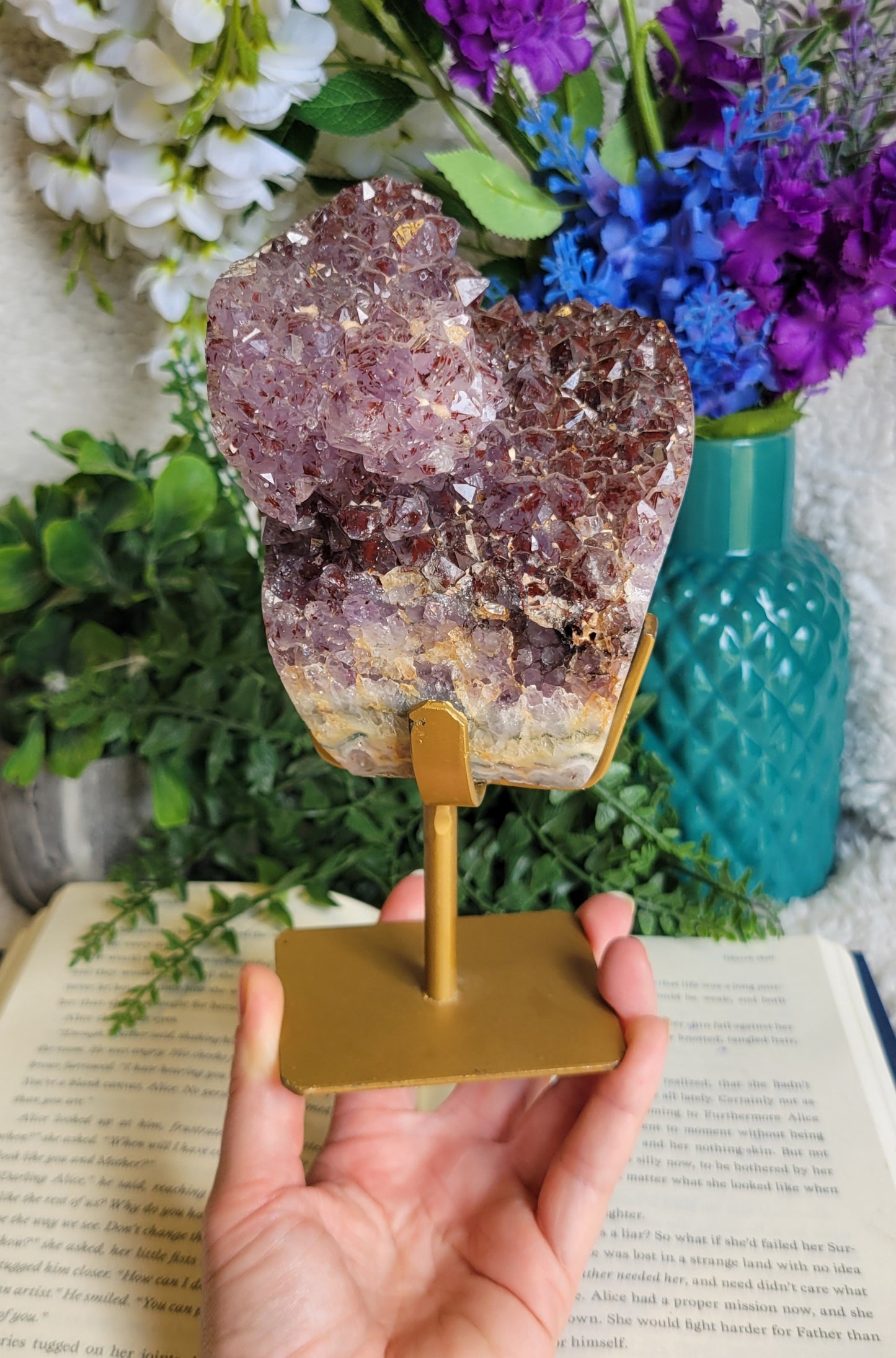 Purple amethyst red hematite statement piece