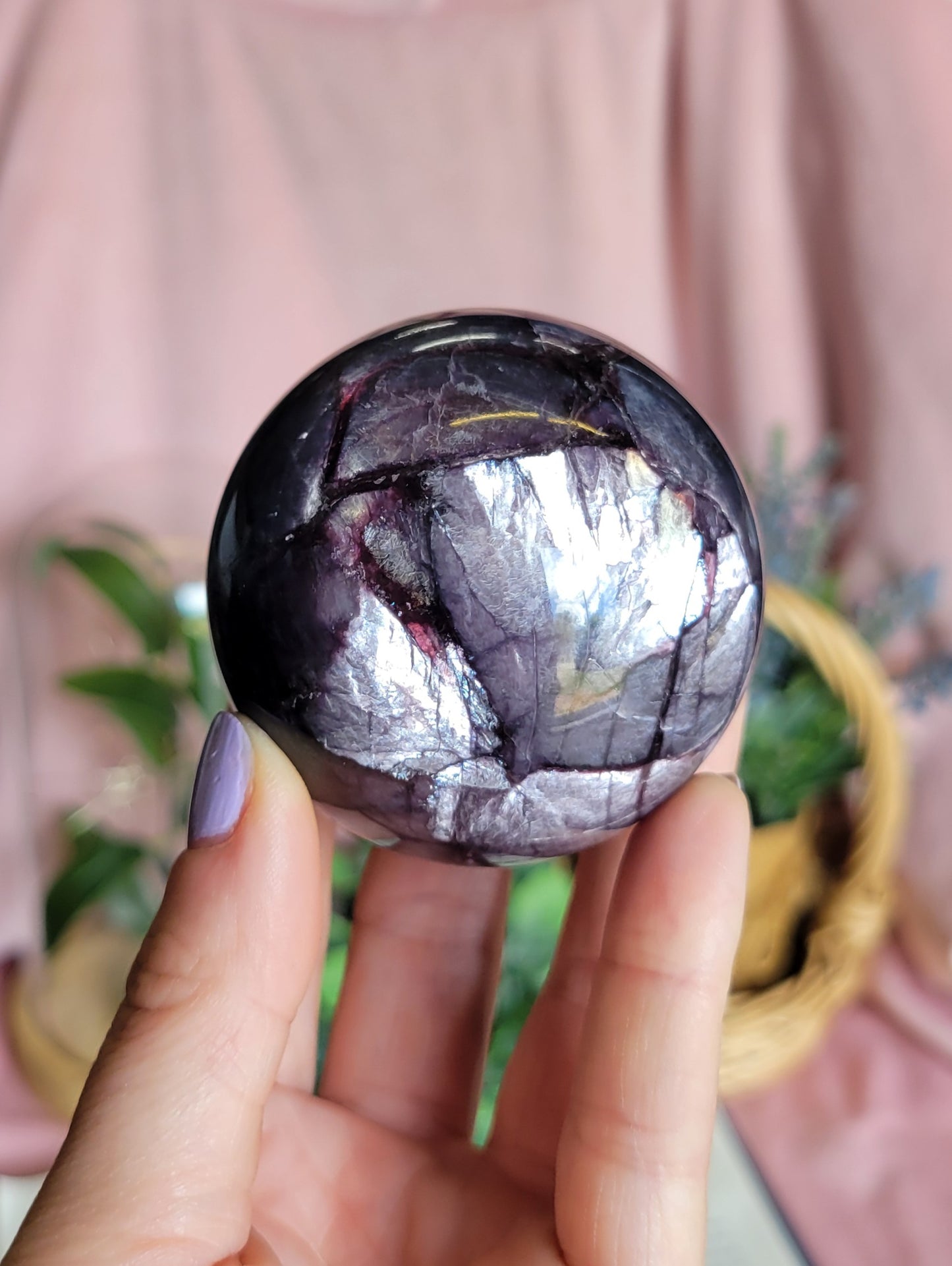Gem lepidolite sphere 59mm