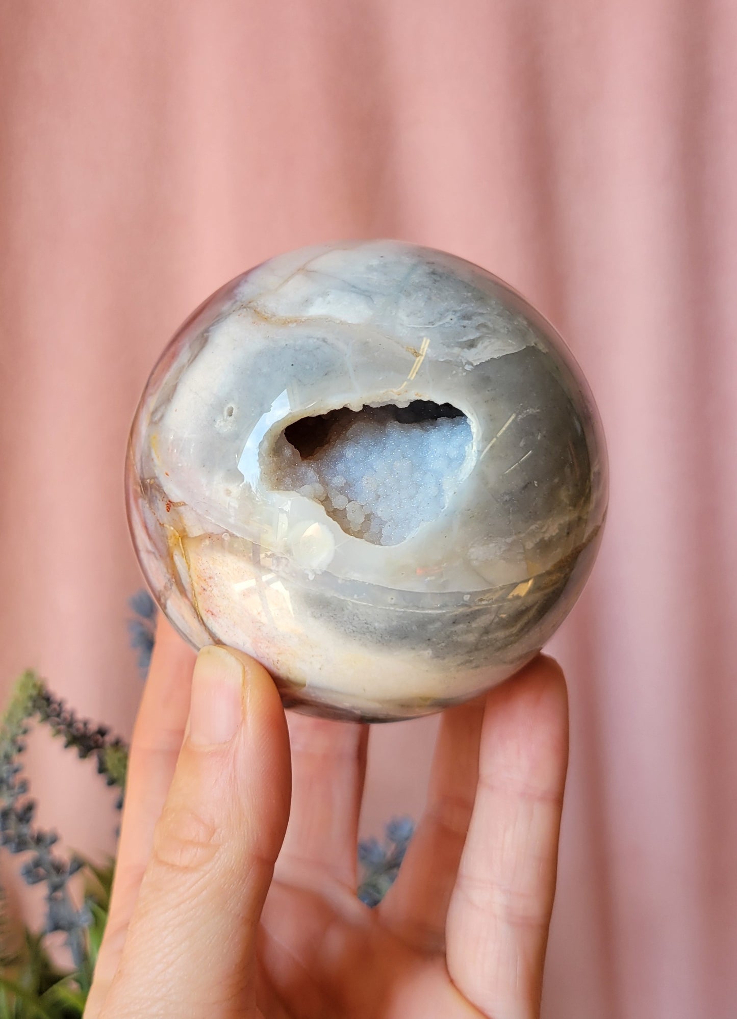 Druzy 75mm petrified wood sphere