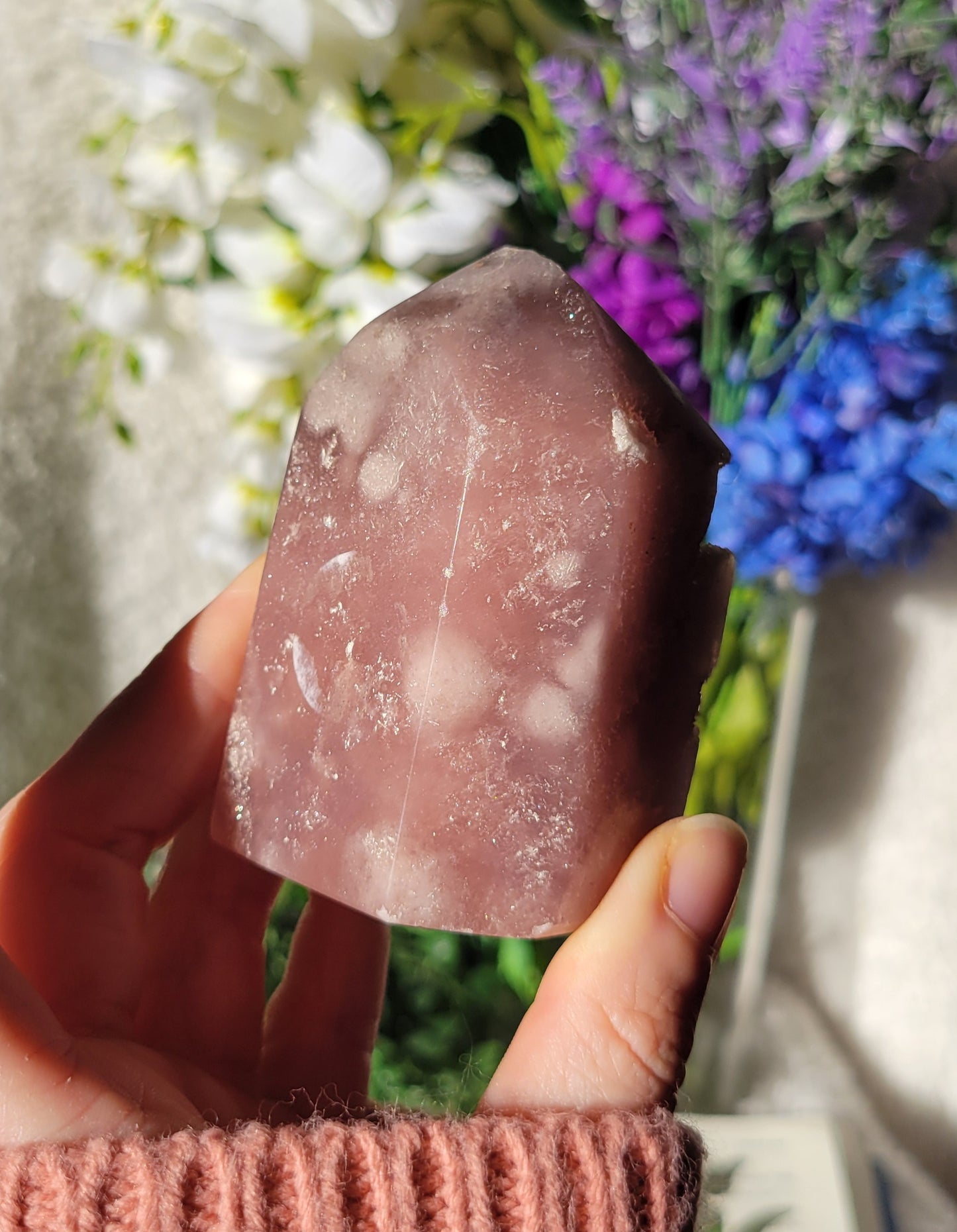 Druzy pink amethyst tower
