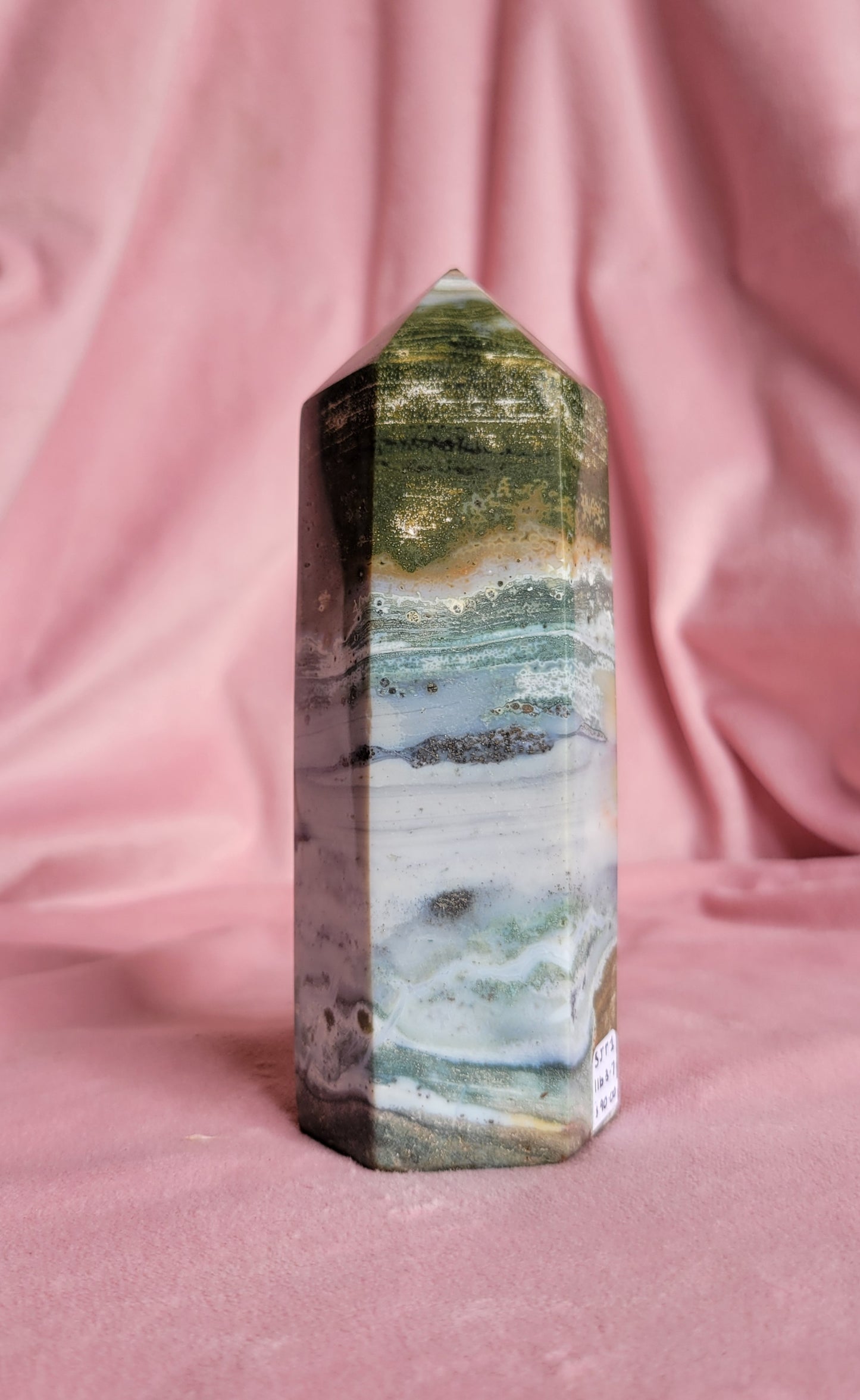 Chunky colorful sea jasper tower