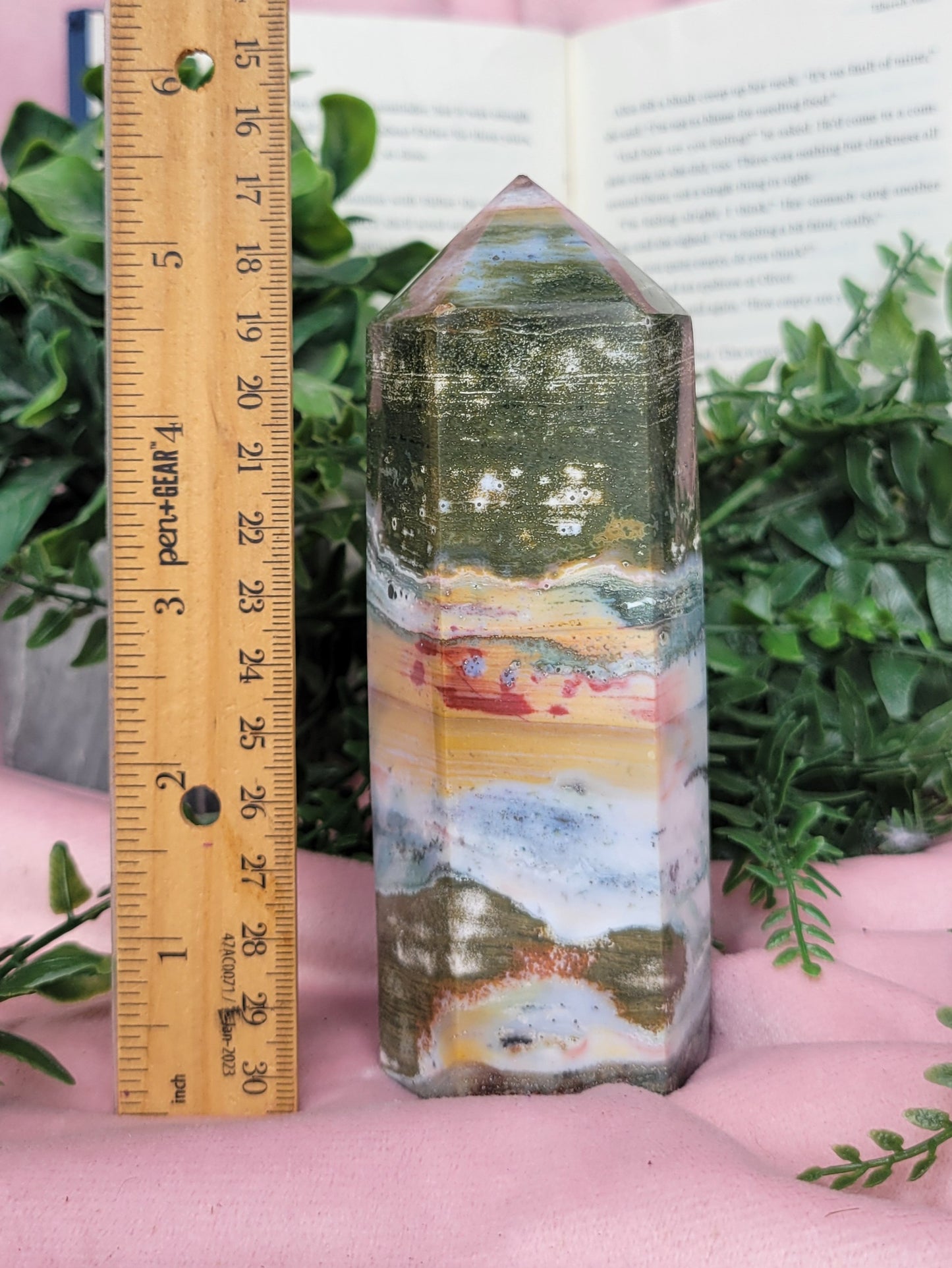 Chunky colorful sea jasper tower