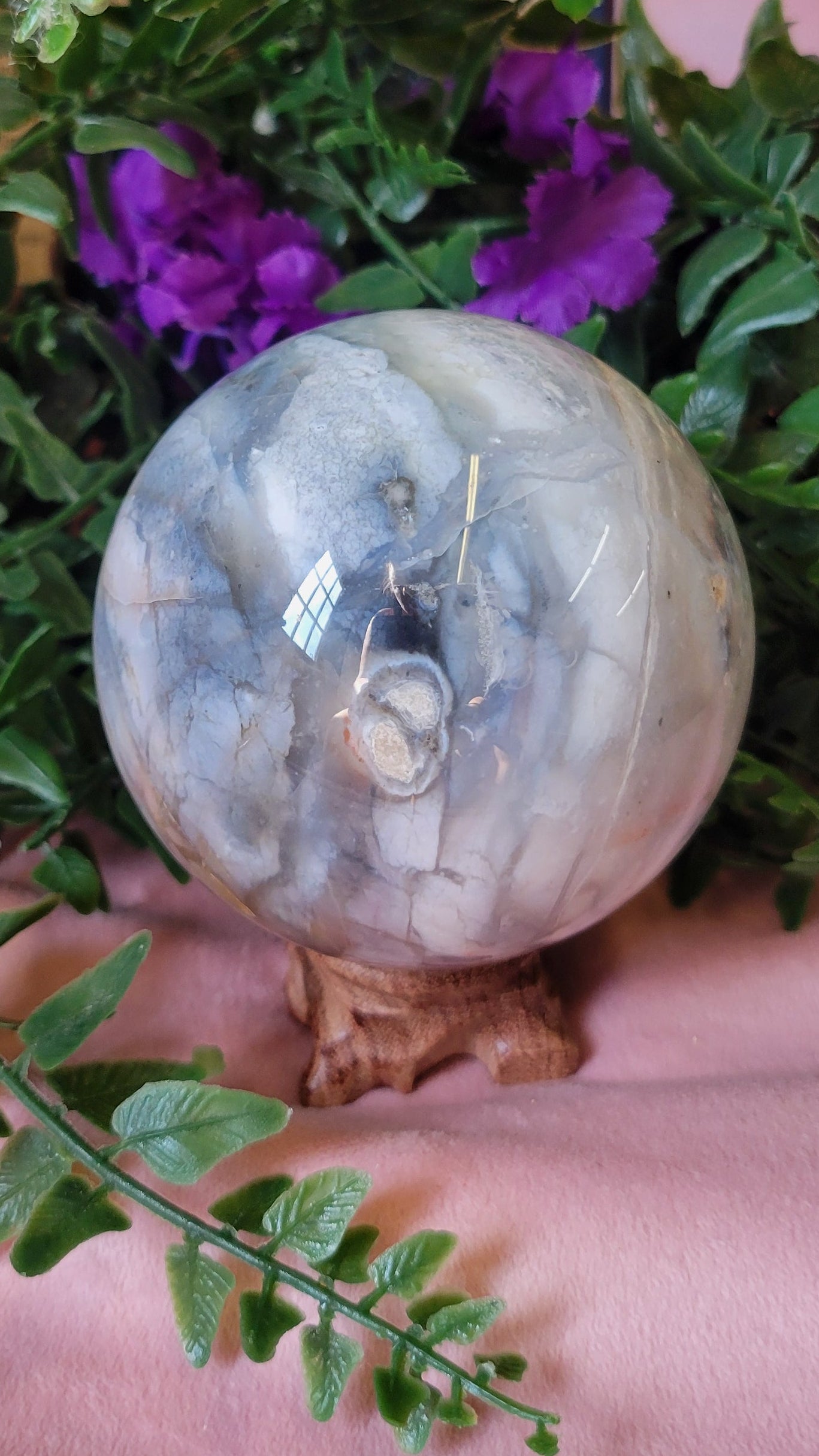 Druzy 75mm petrified wood sphere