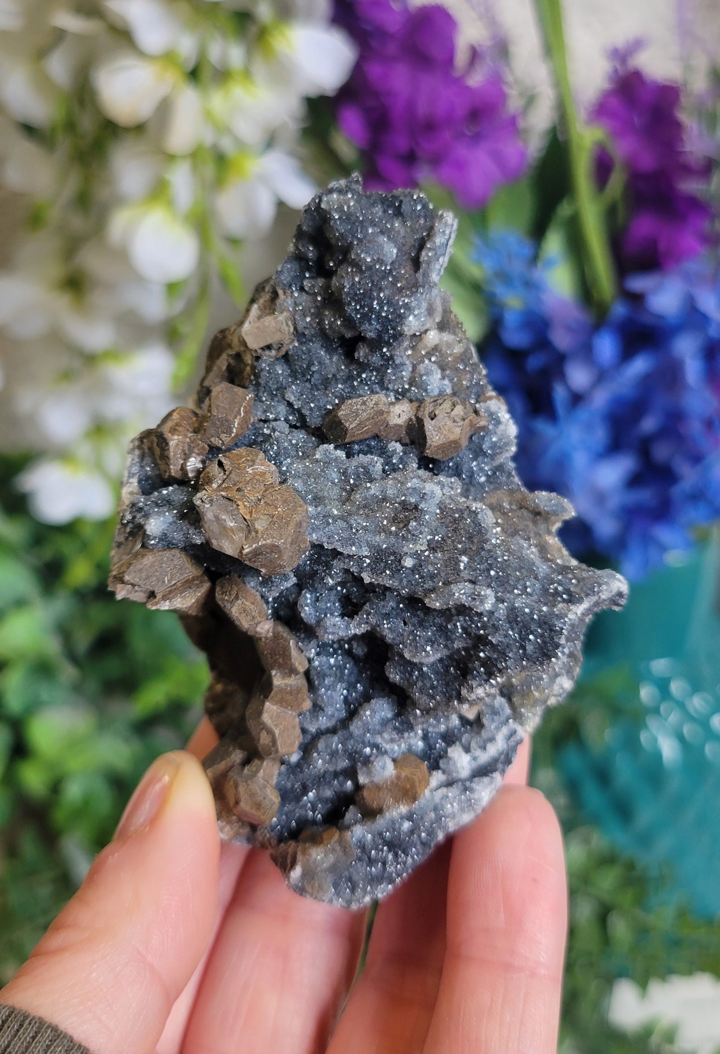 Black calcite druzy chalcedony specimen