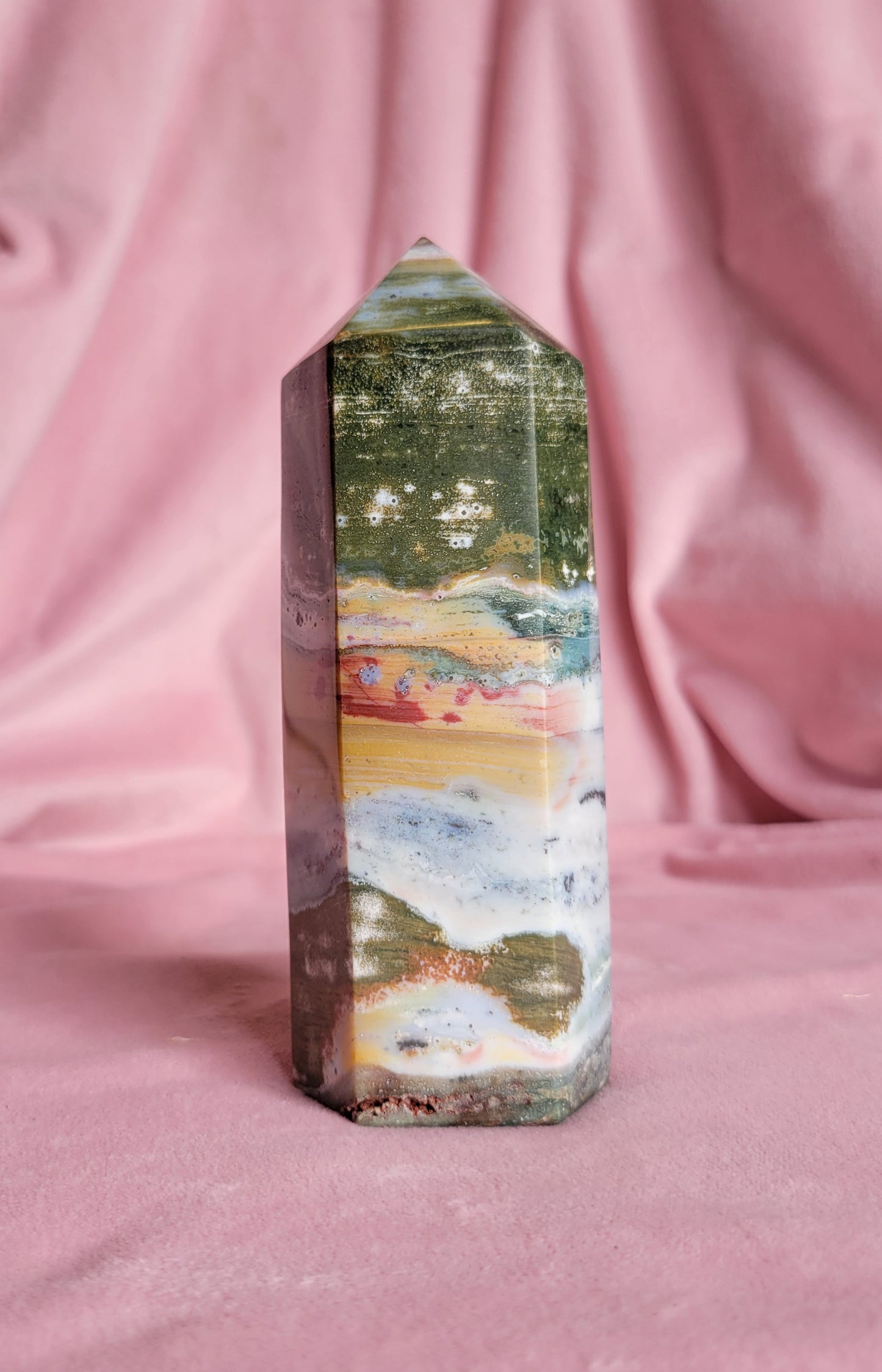 Chunky colorful sea jasper tower