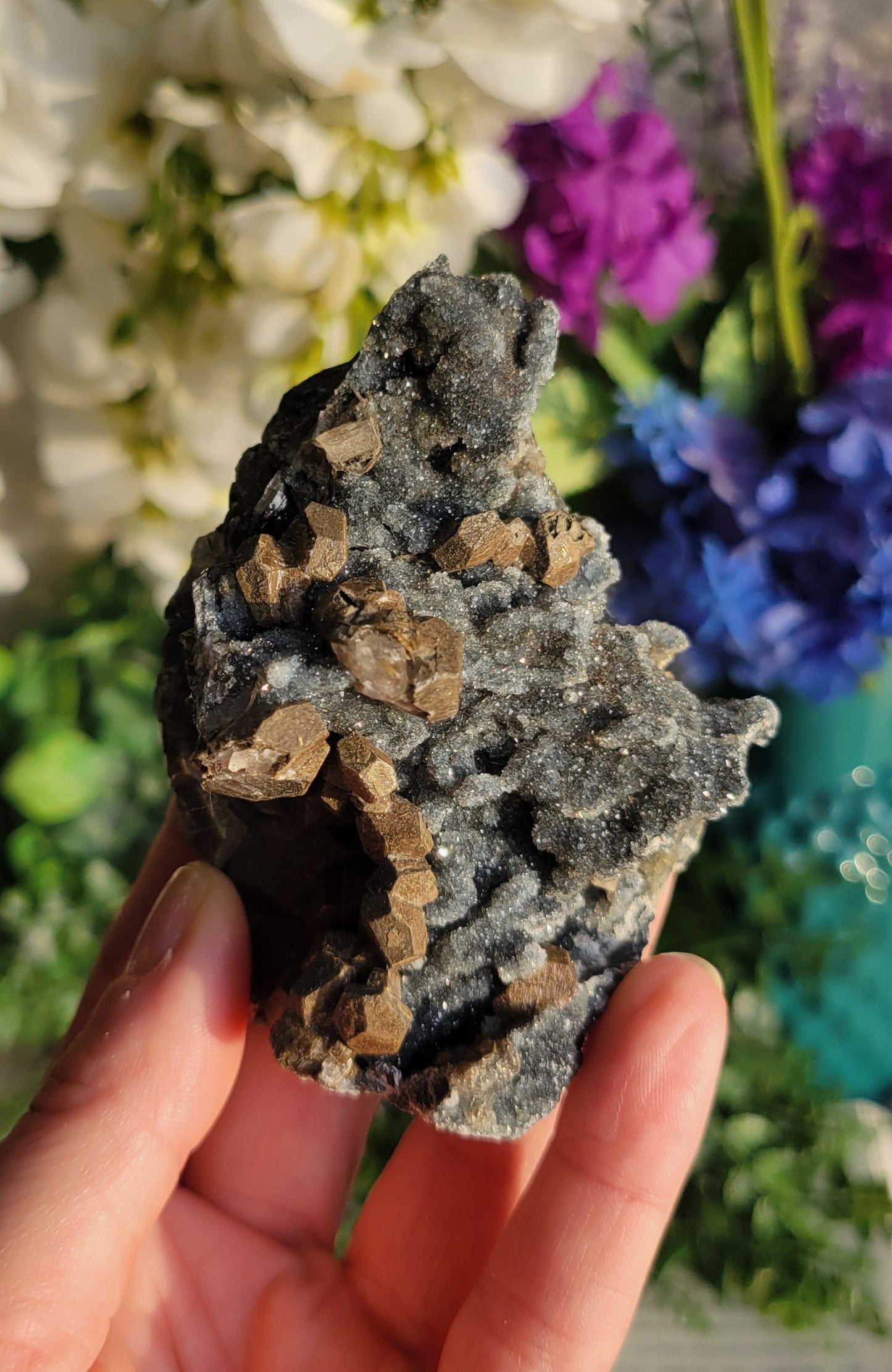 Black calcite druzy chalcedony specimen