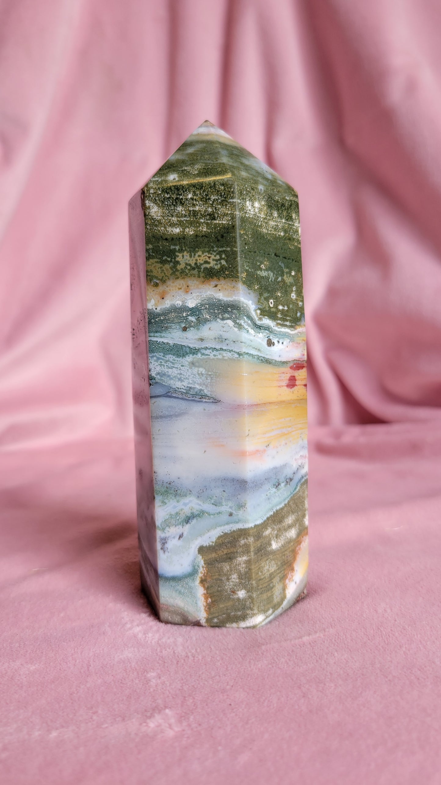Chunky colorful sea jasper tower