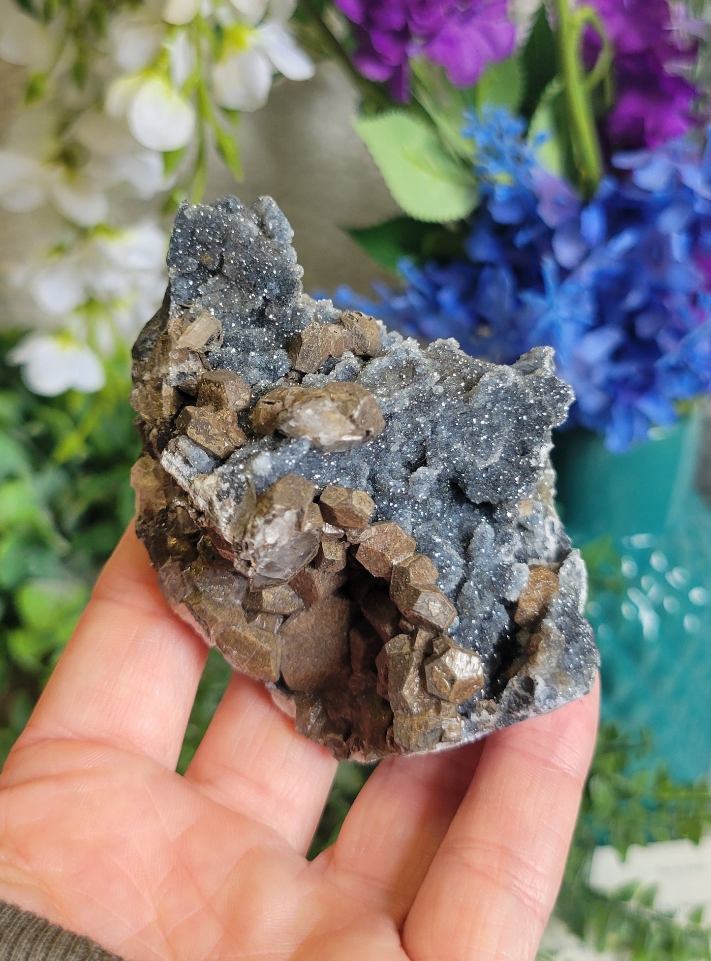 Black calcite druzy chalcedony specimen
