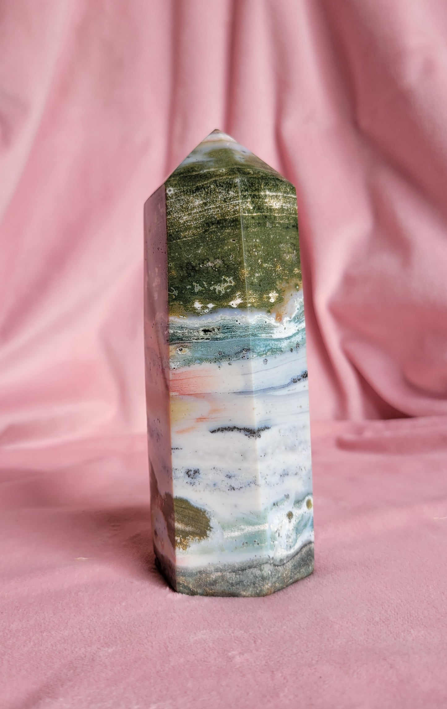 Chunky colorful sea jasper tower