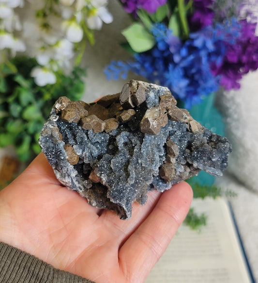 Black calcite druzy chalcedony specimen