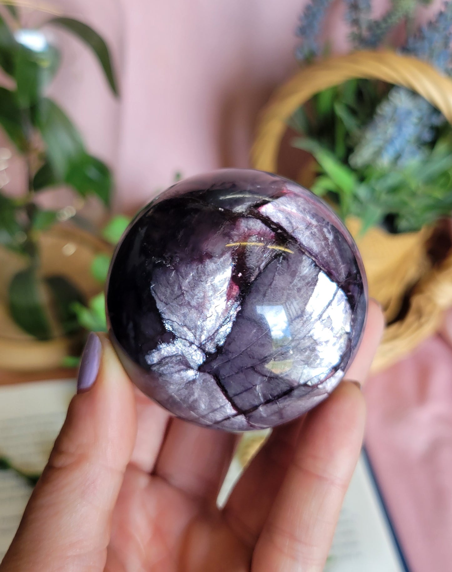 Gem lepidolite sphere 59mm