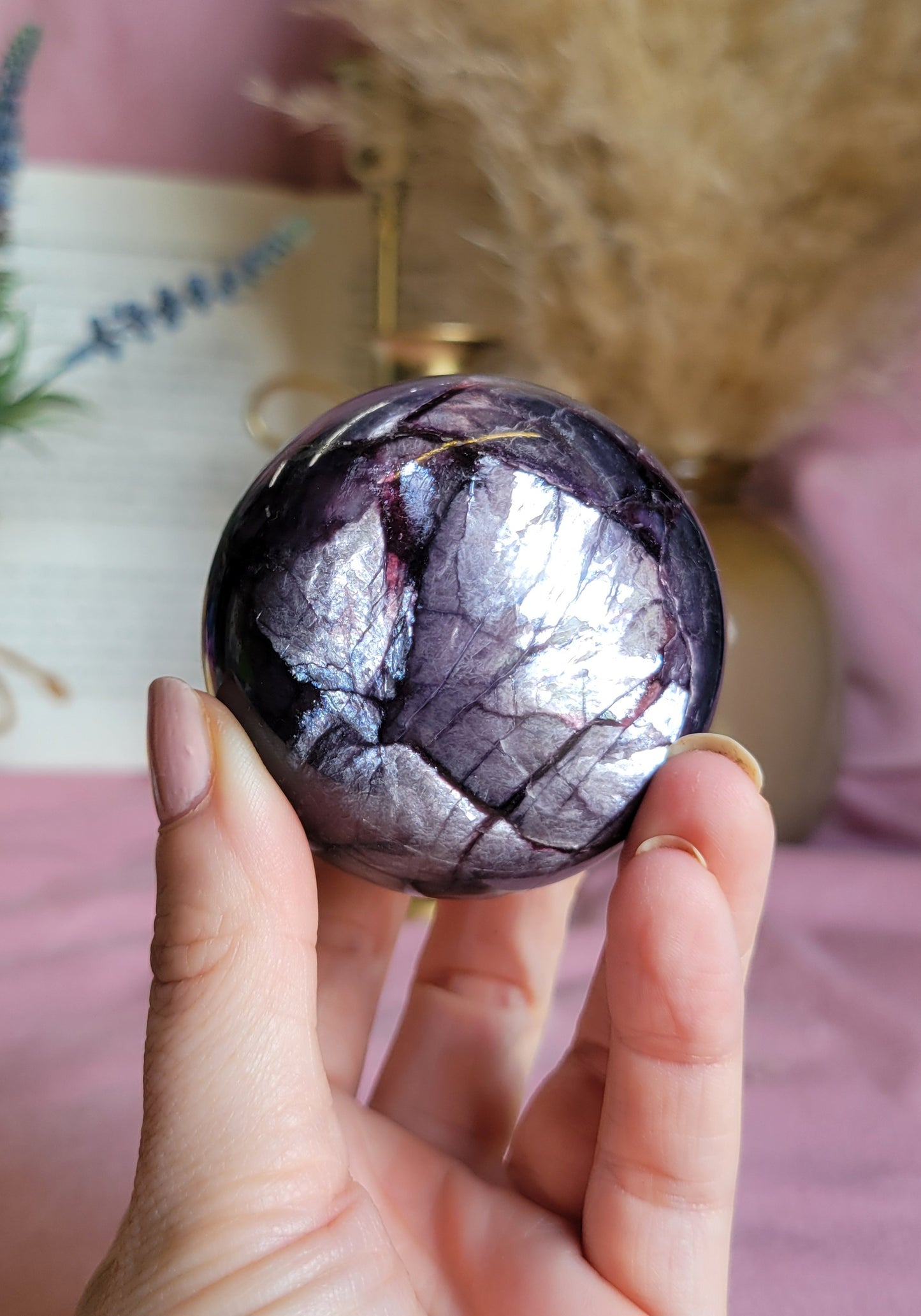 Gem lepidolite sphere 58mm