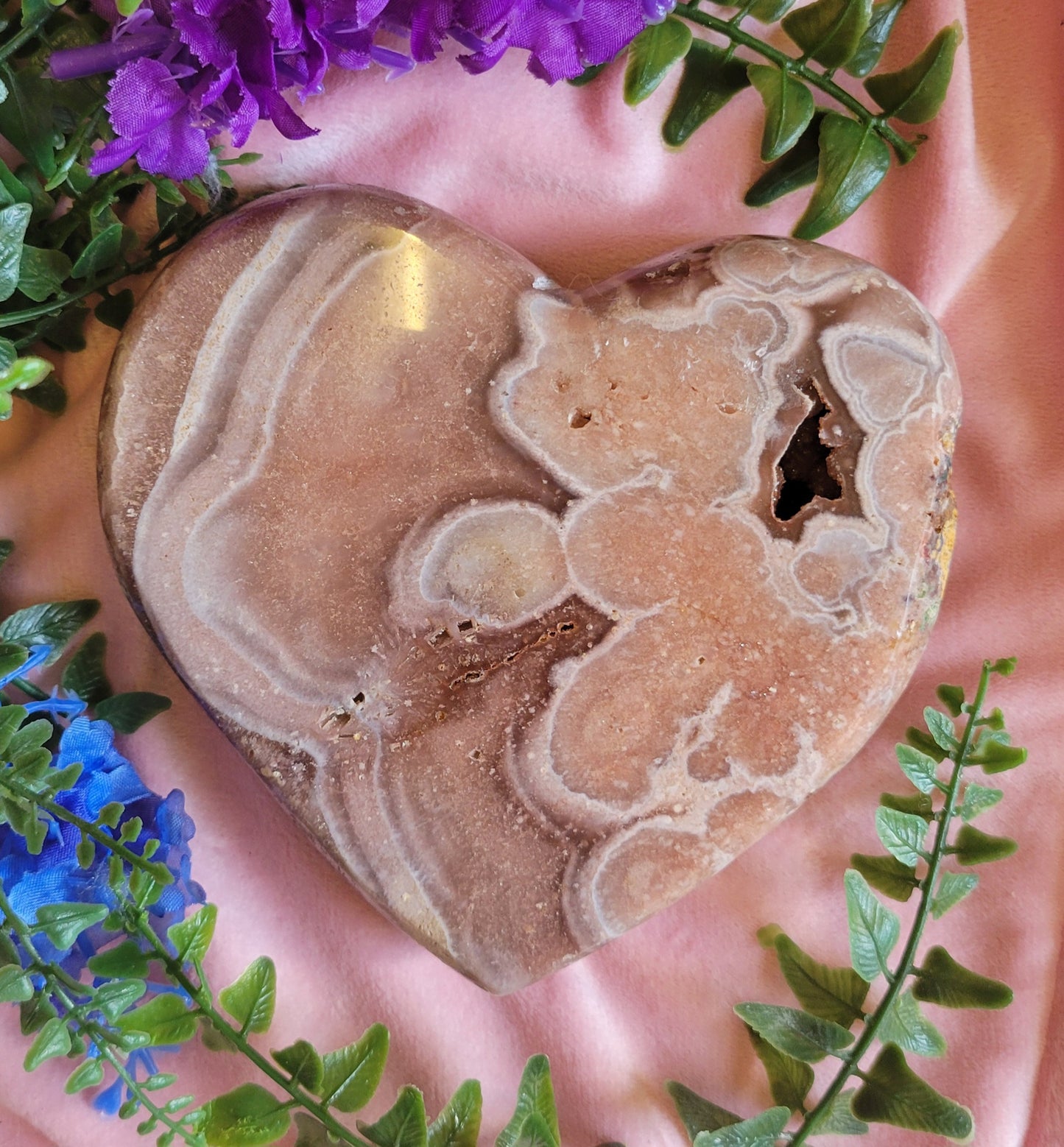 Druzy Brazil pink amethyst heart